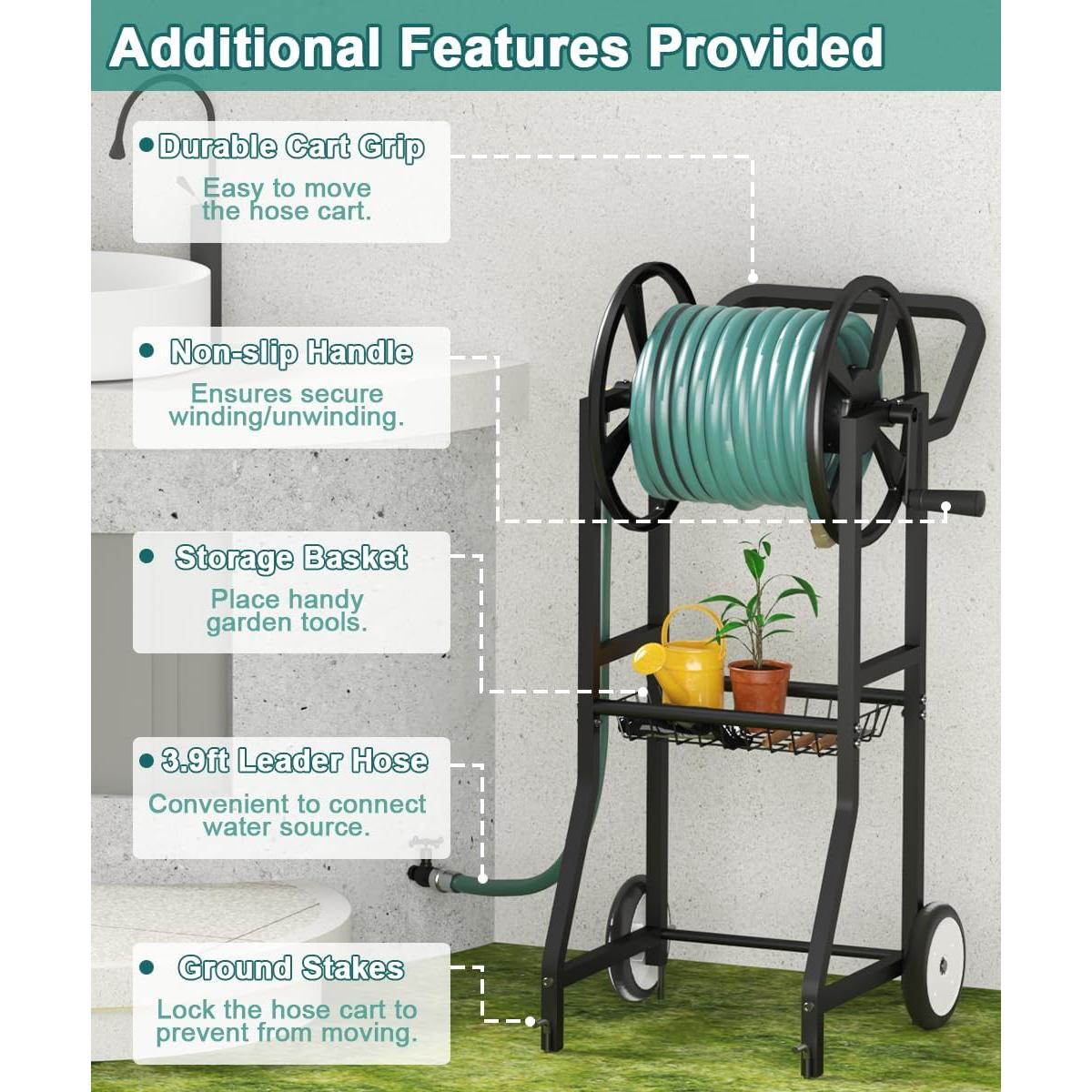 Carro Enrollador de Manguera Artigarden 125 pies Negro