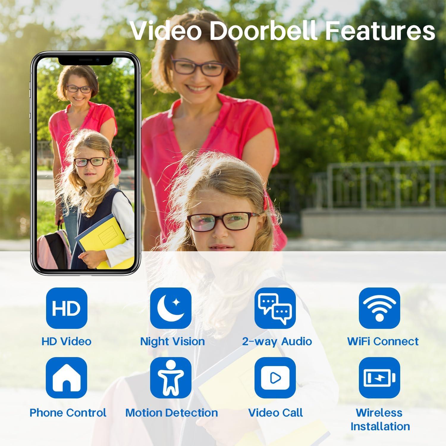 Cámara Timbre Video 2K Inalámbrica Eaula J5 con IA y Noche