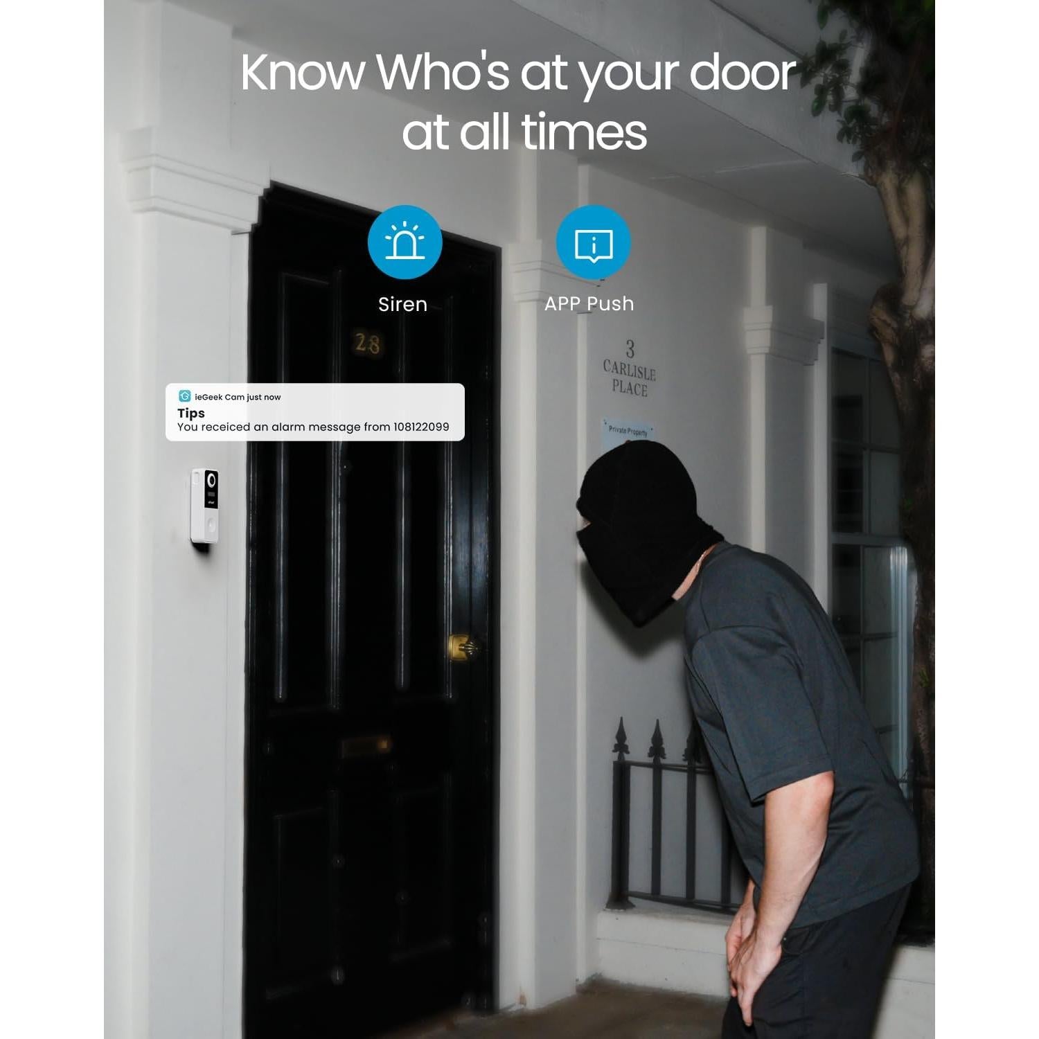 Cámara de Timbre Inalámbrica ieGeek Bell J10 3MP 180°