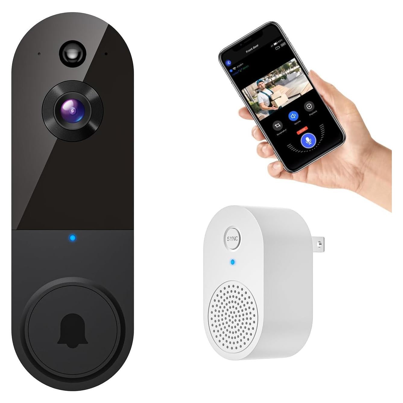 Cámara Timbre Video Inalámbrica Inteligente 1080P - Negro