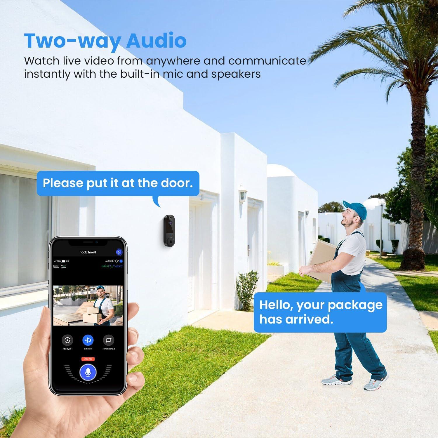 Cámara Timbre Video Inalámbrica Inteligente 1080P - Negro