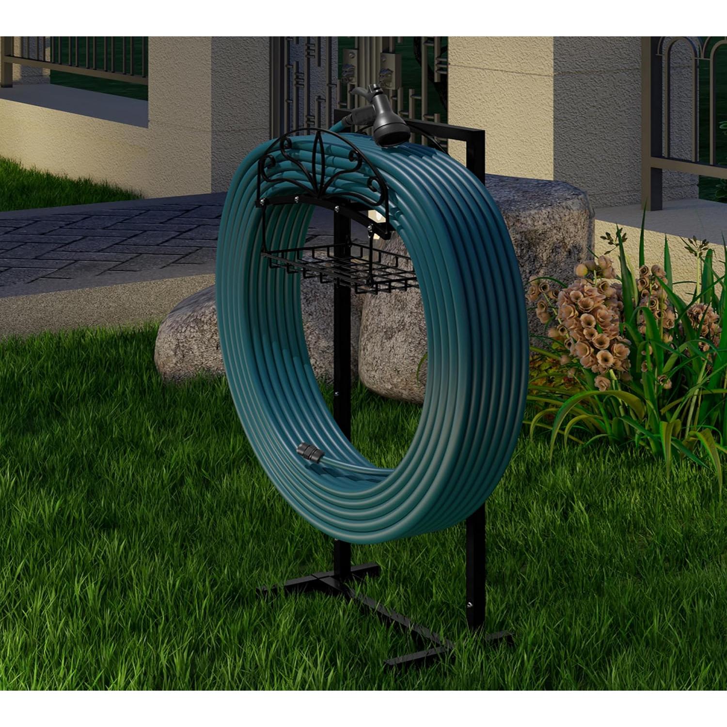 Soporte para Manguera de Jardín Fire Beauty, 54.86m, Negro