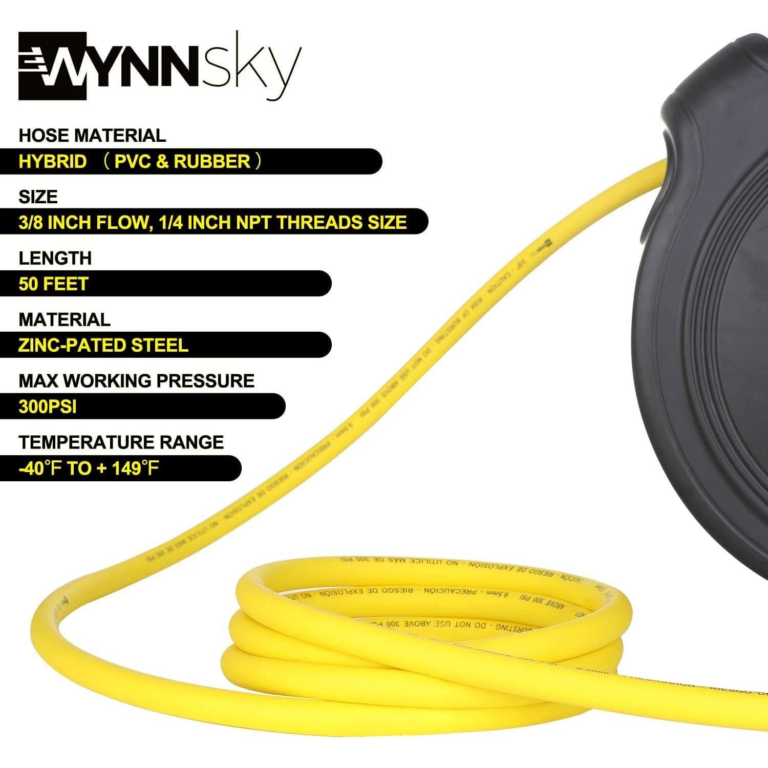 Carrete de Manguera Retráctil WYNNsky 15.24m 3/8" Automático