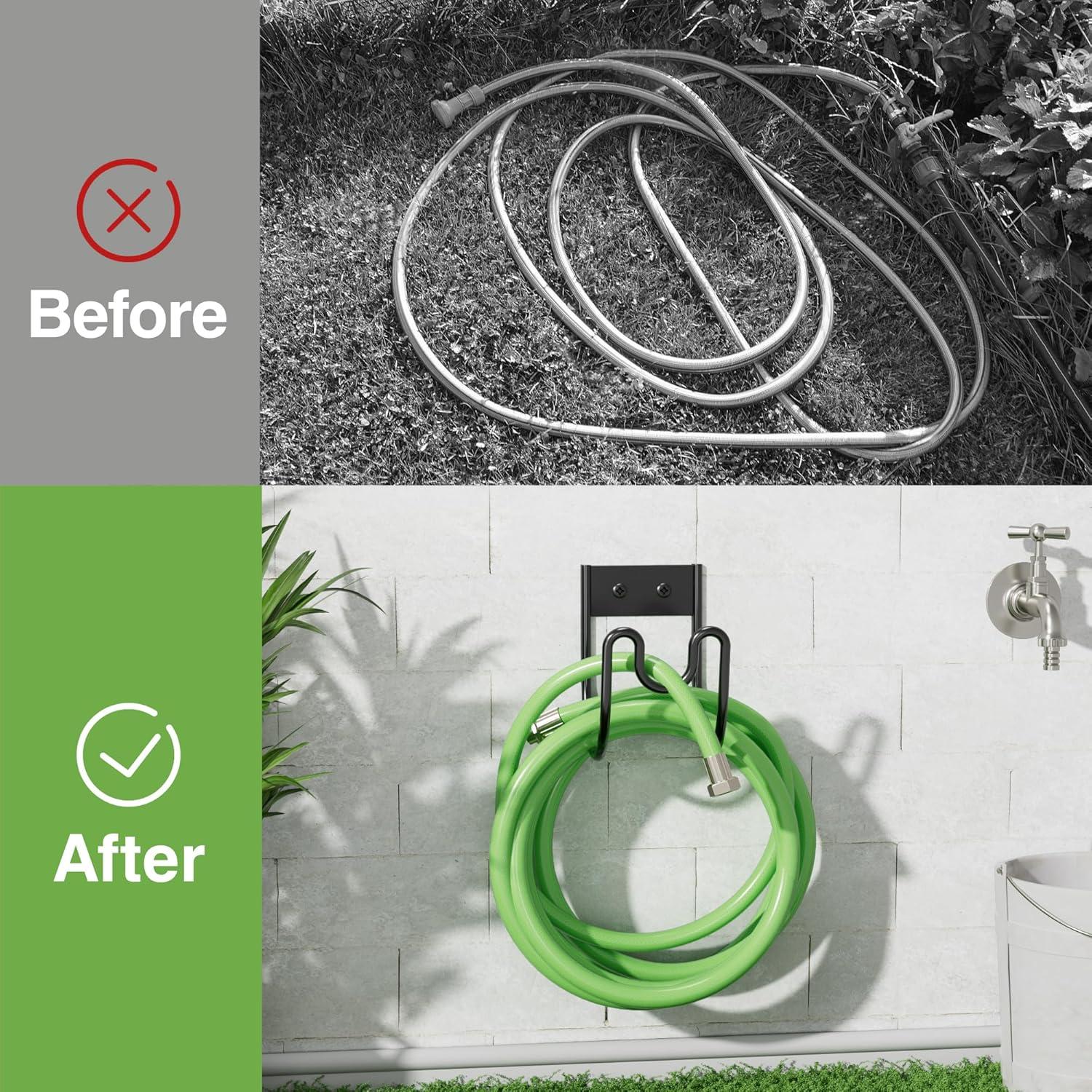 Soporte de Manguera de Jardín Josmimic Montaje en Pared Negro