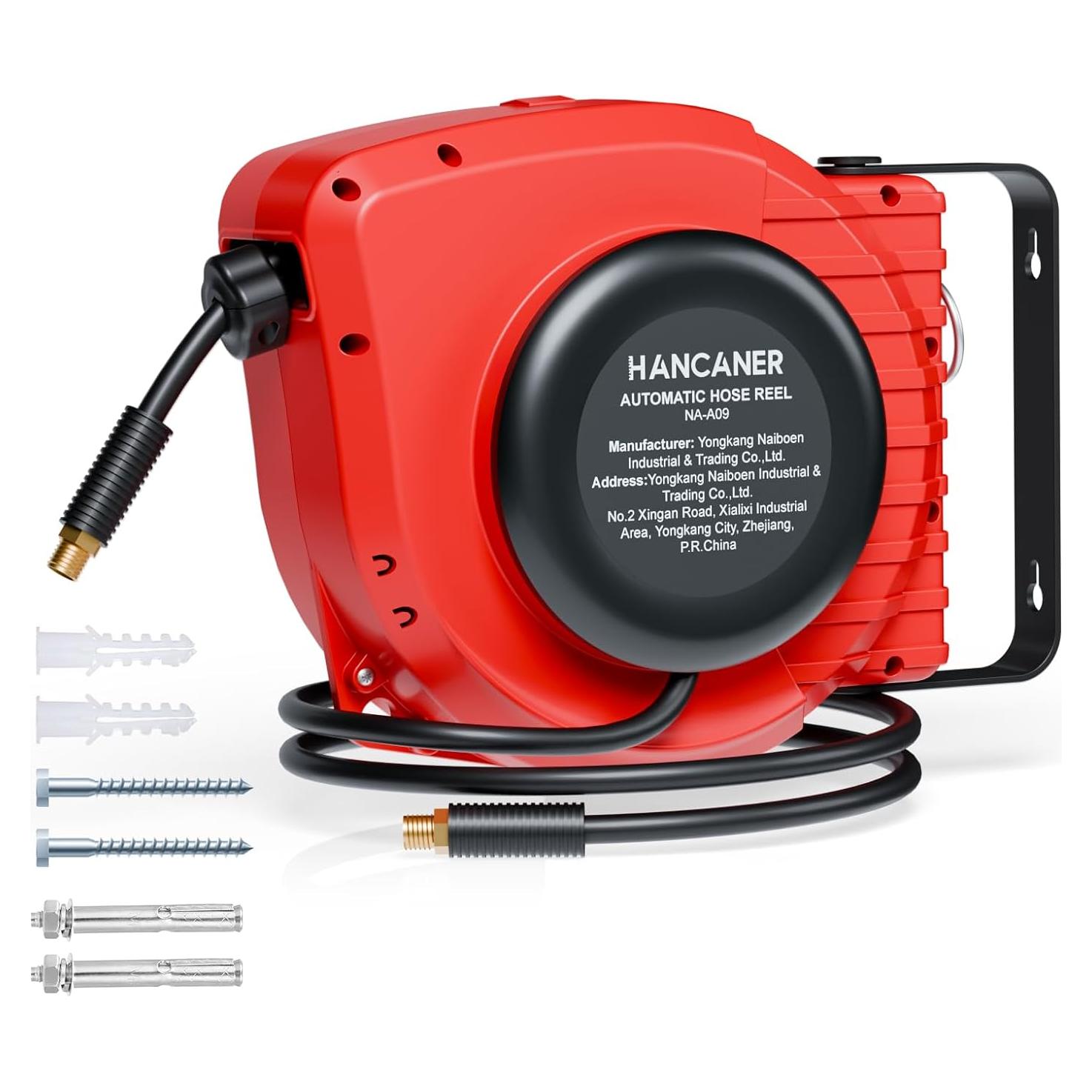 Carrete Retráctil de Manguera de Aire Hancaner 50FT (15.24m) 350 PSI