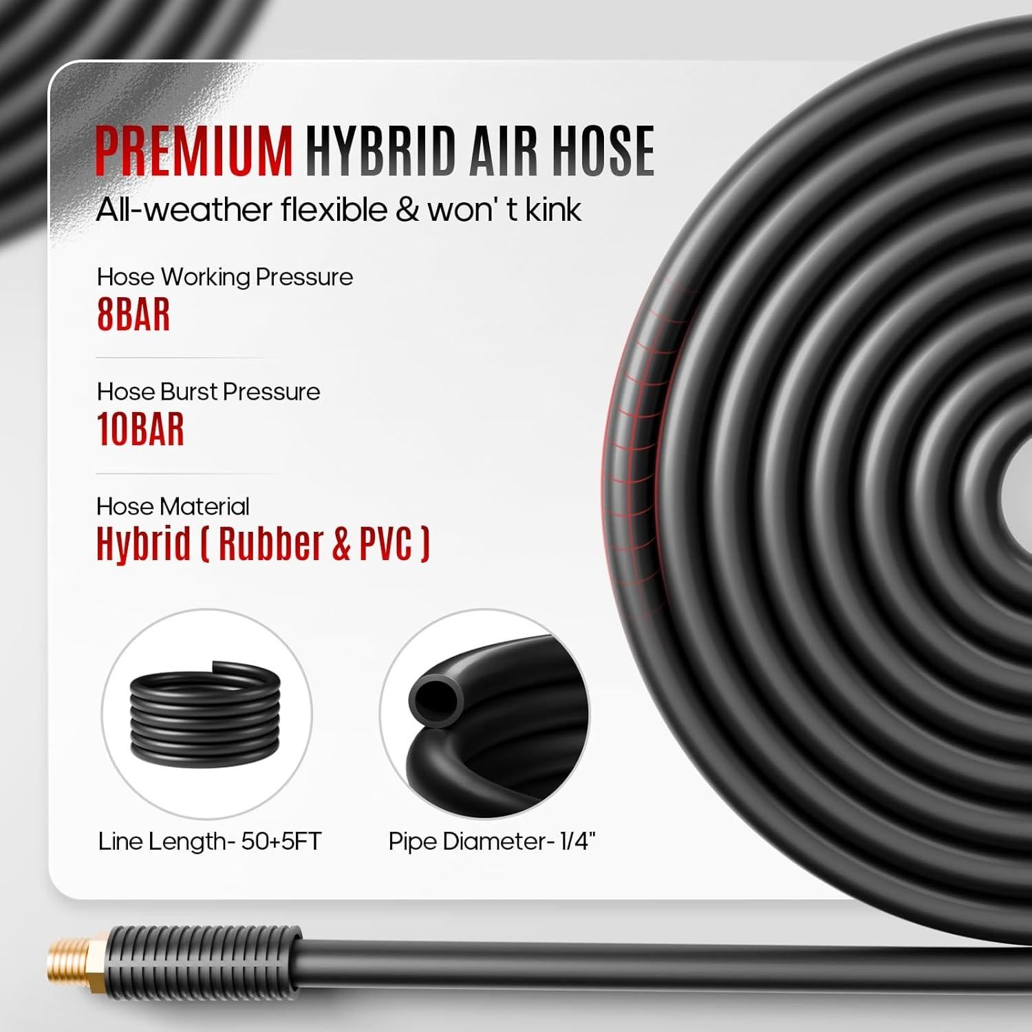 Carrete Retráctil de Manguera de Aire Hancaner 50FT (15.24m) 350 PSI