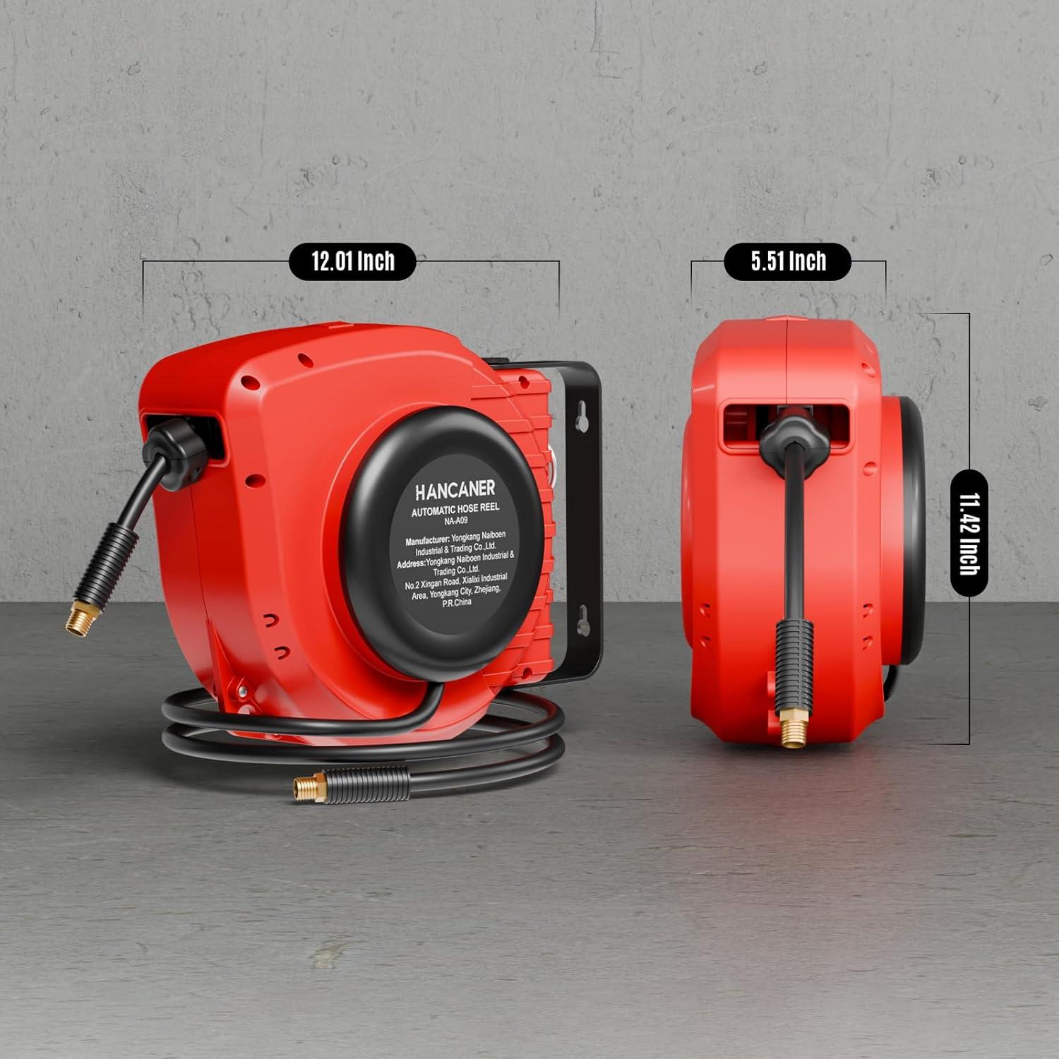 Carrete Retráctil de Manguera de Aire Hancaner 50FT (15.24m) 350 PSI