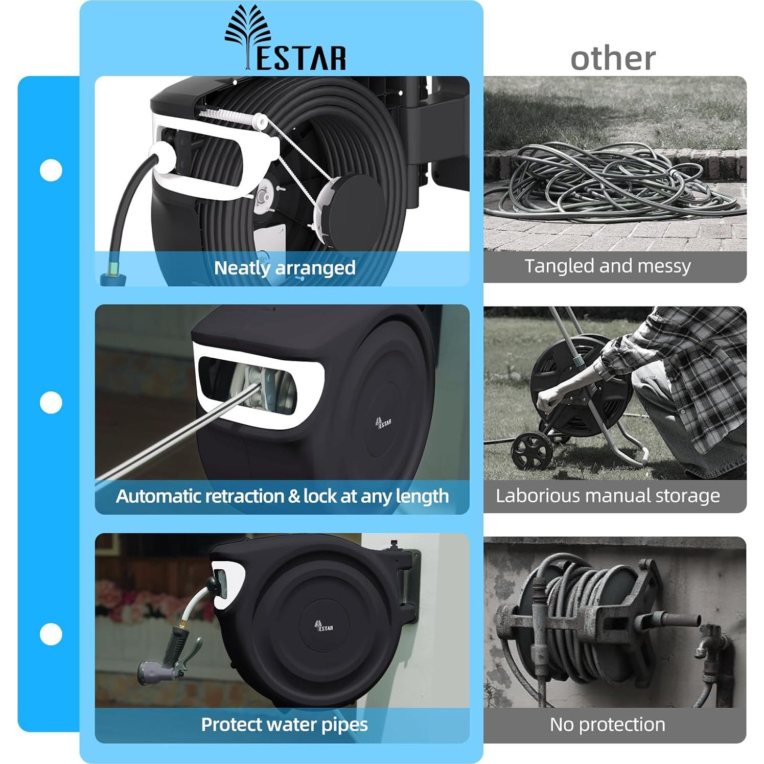 Carrete de Manguera de Jardín Automático Yestar 40m con Boquilla