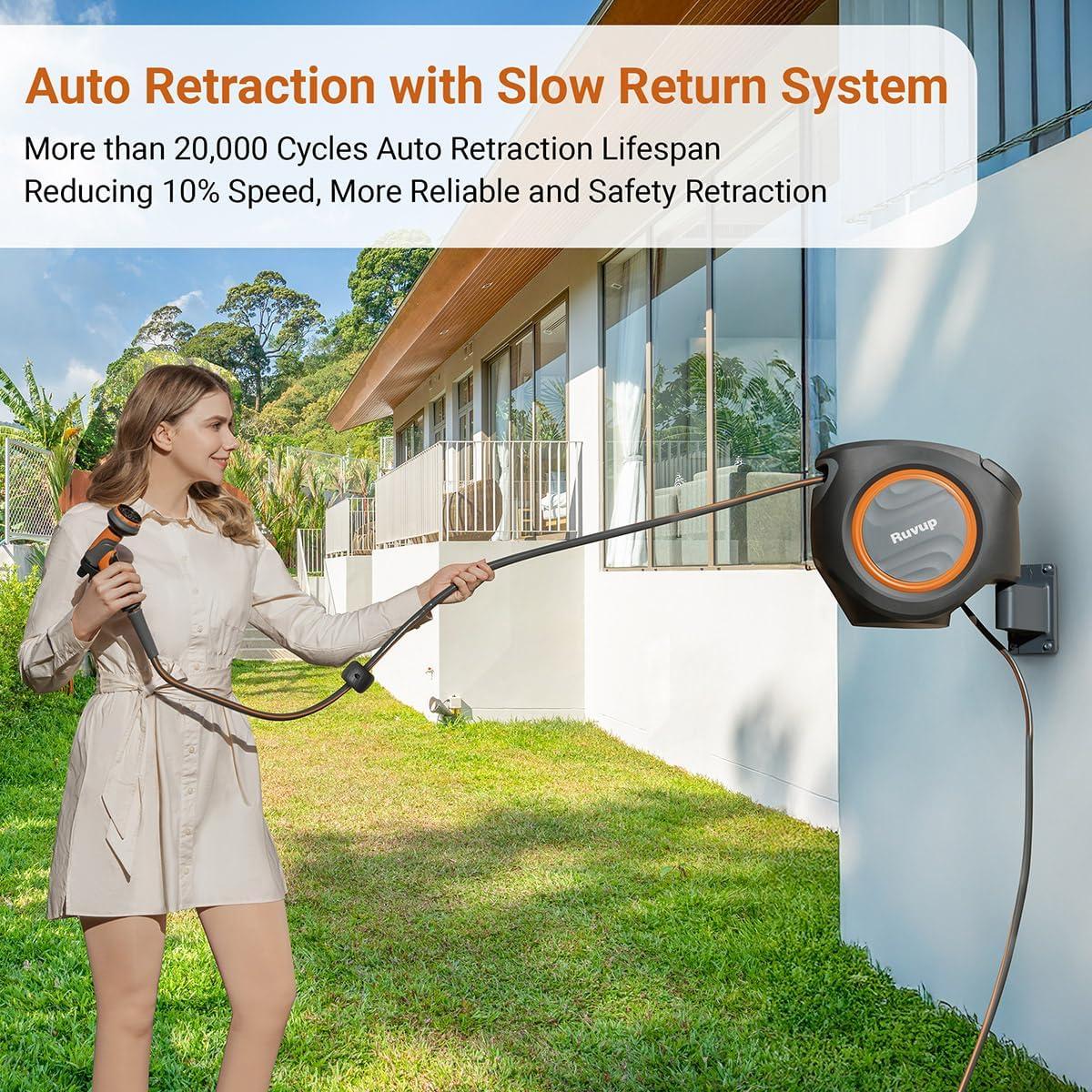 Carrete de Manguera de Jardín Ruvup 5/8" 100ft Automático