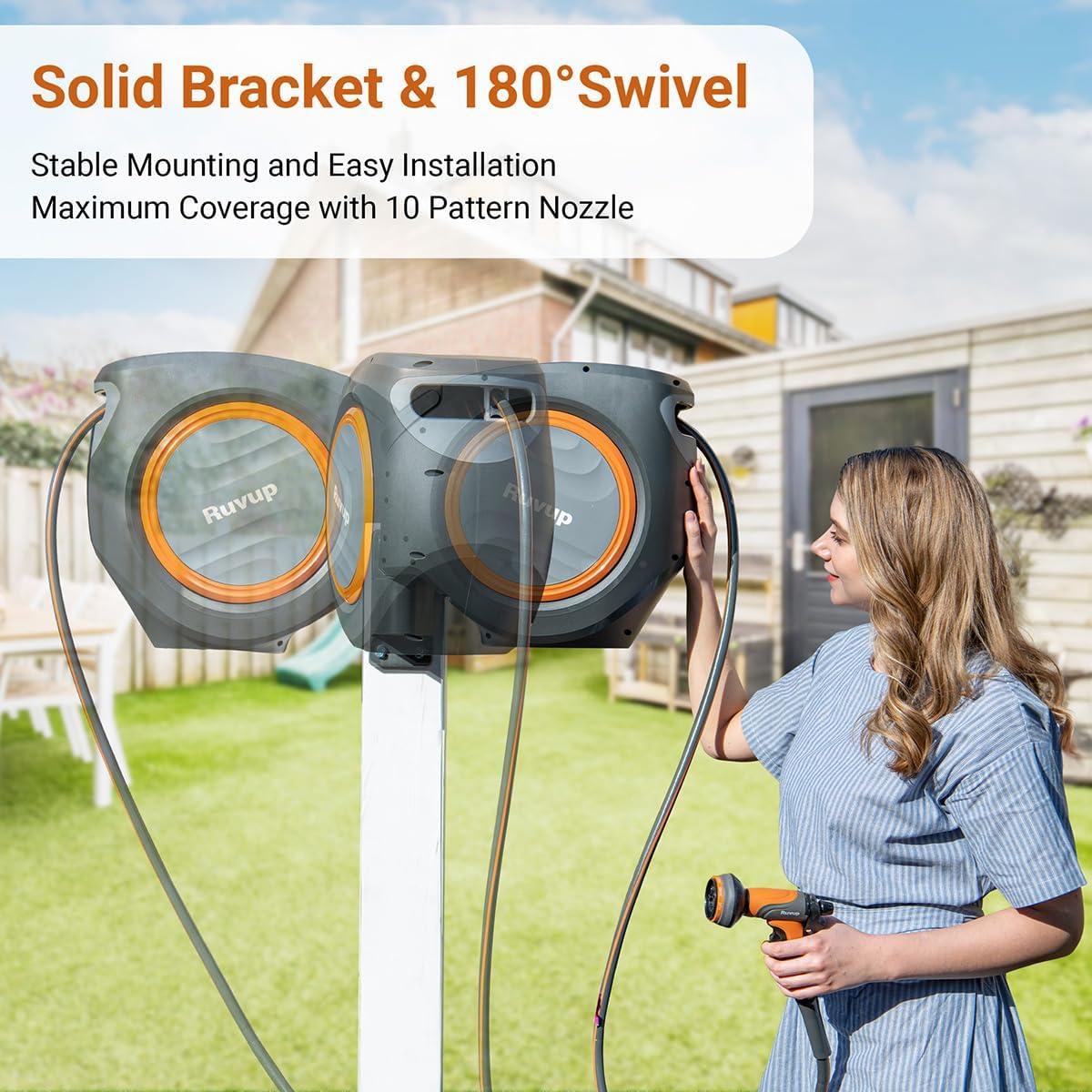 Carrete de Manguera de Jardín Ruvup 5/8" 100ft Automático