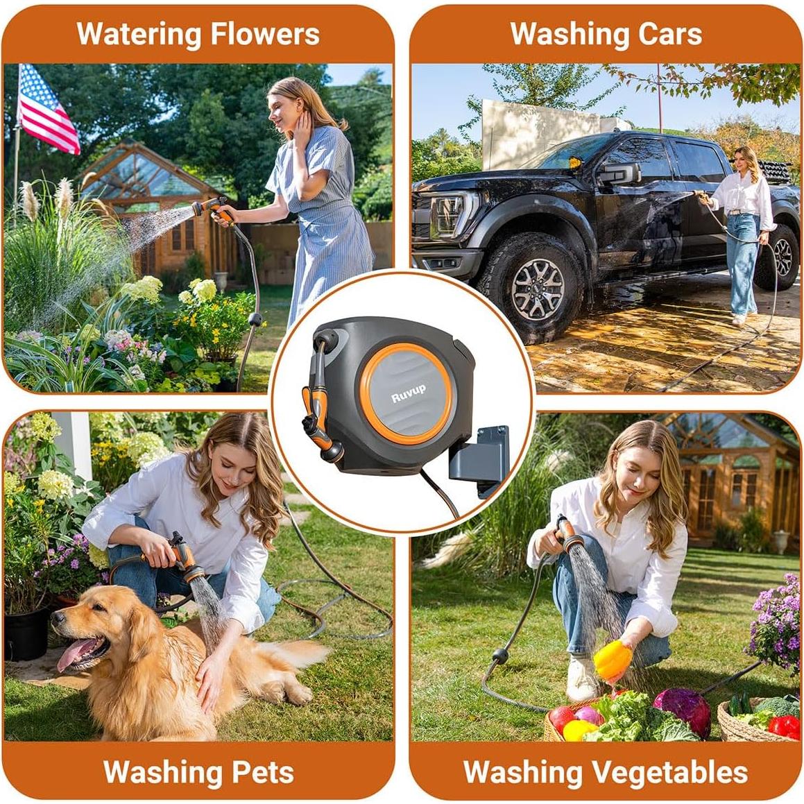 Carrete de Manguera de Jardín Ruvup 5/8" 100ft Automático