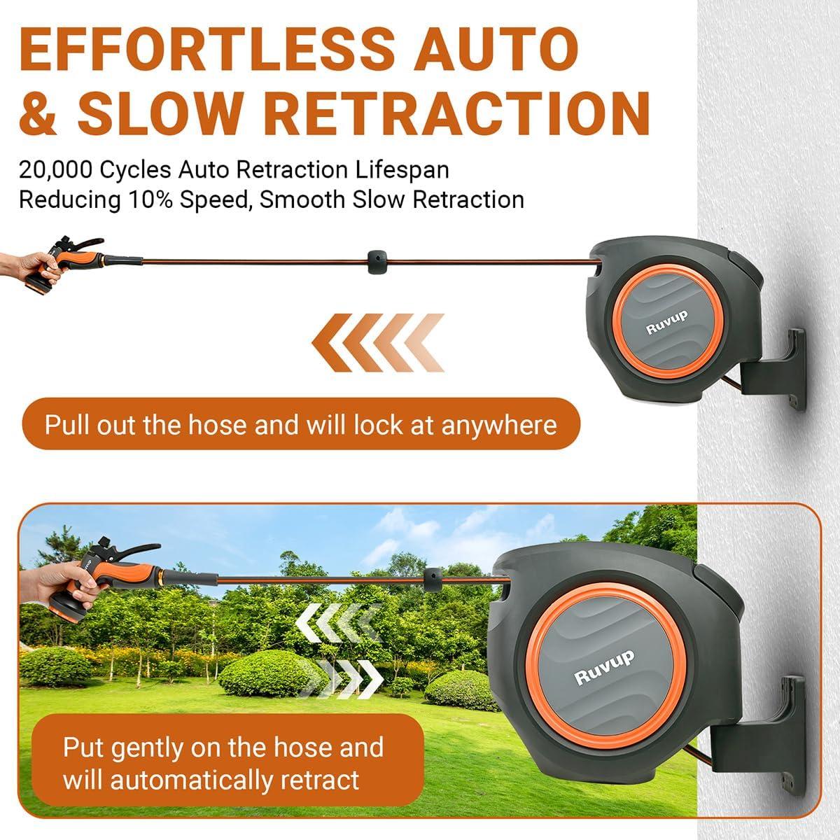 Carrete de Manguera de Jardín Ruvup 5/8" 100ft Automático