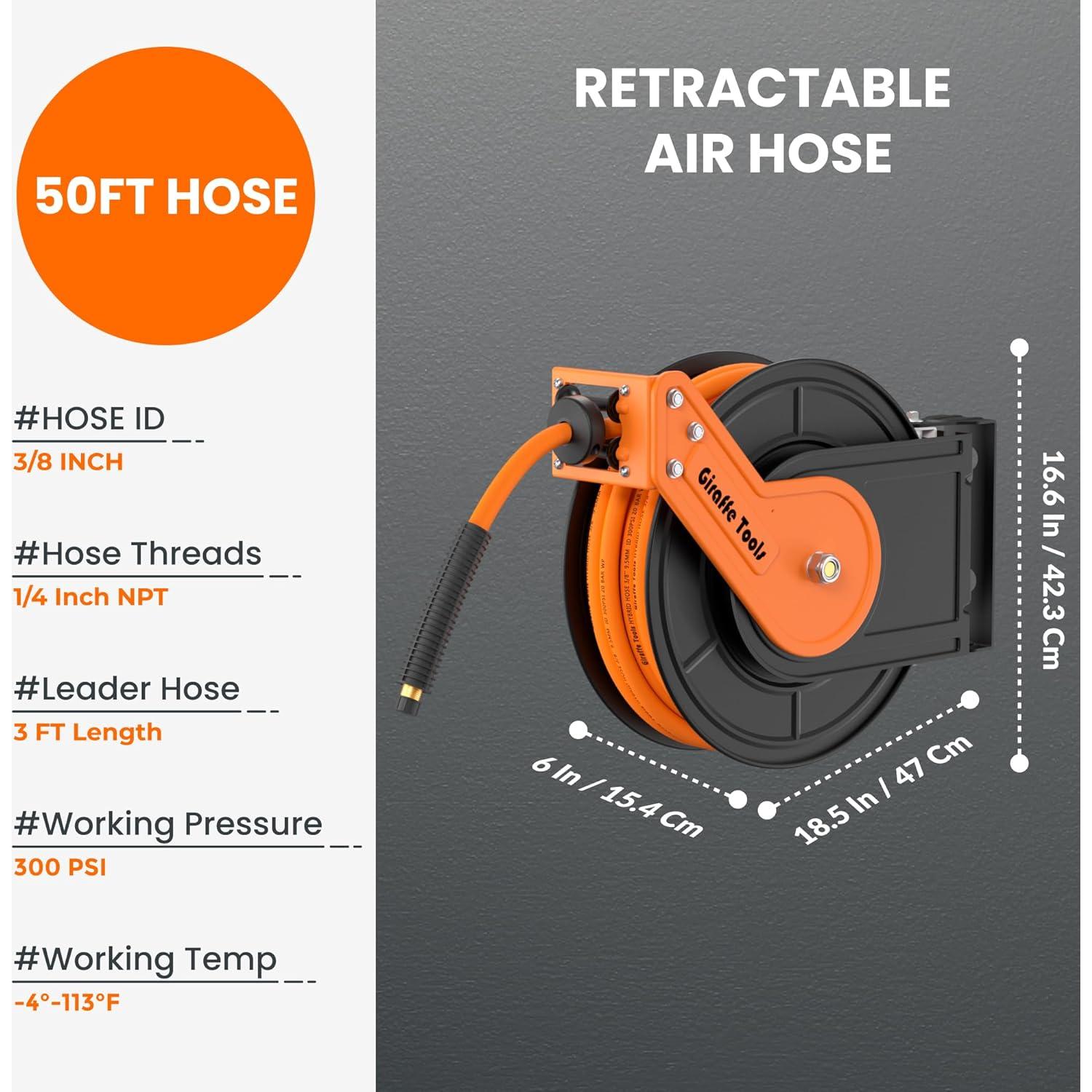 Carrete Retráctil de Manguera de Aire Giraffe TA15 50 pies