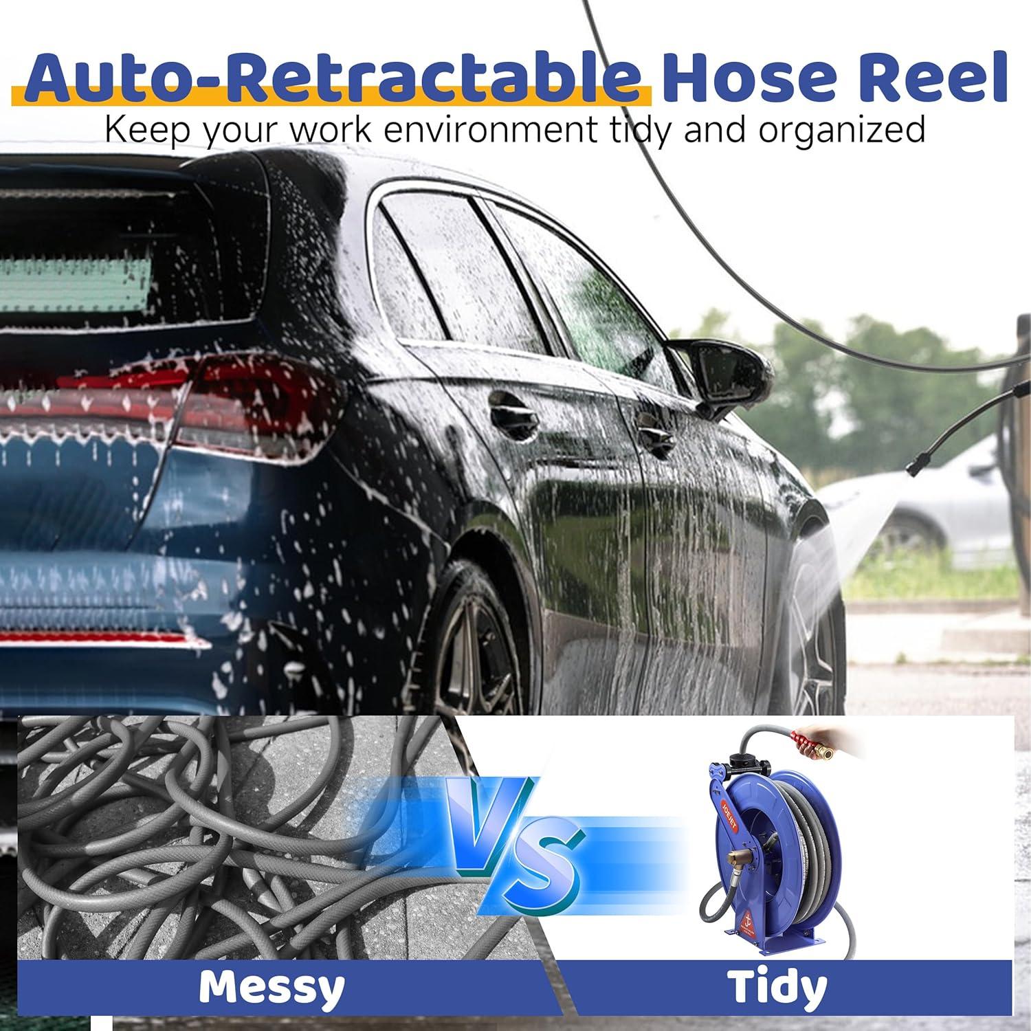 Carrete de Manguera Retráctil JOEJET 15.24m 4000 PSI Azul