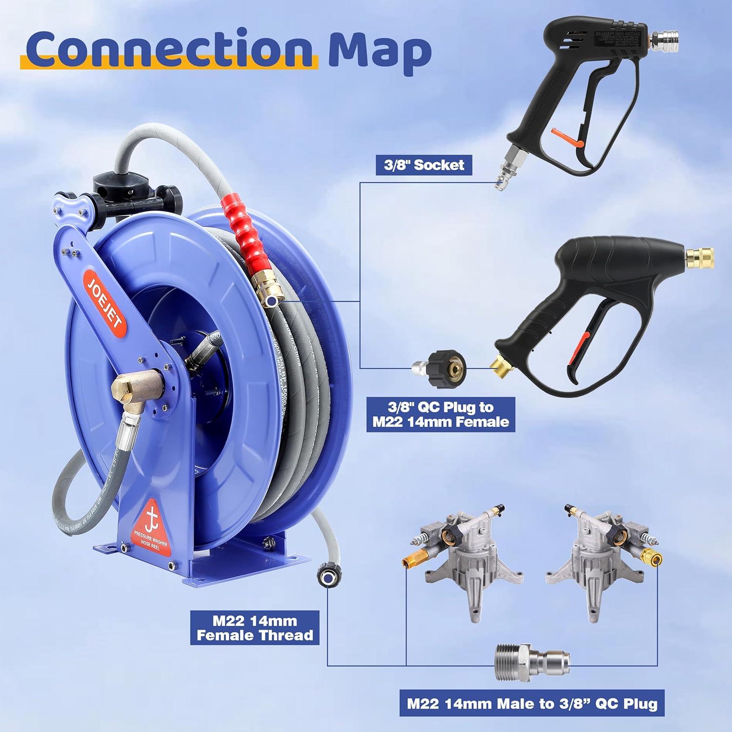 Carrete de Manguera Retráctil JOEJET 15.24m 4000 PSI Azul