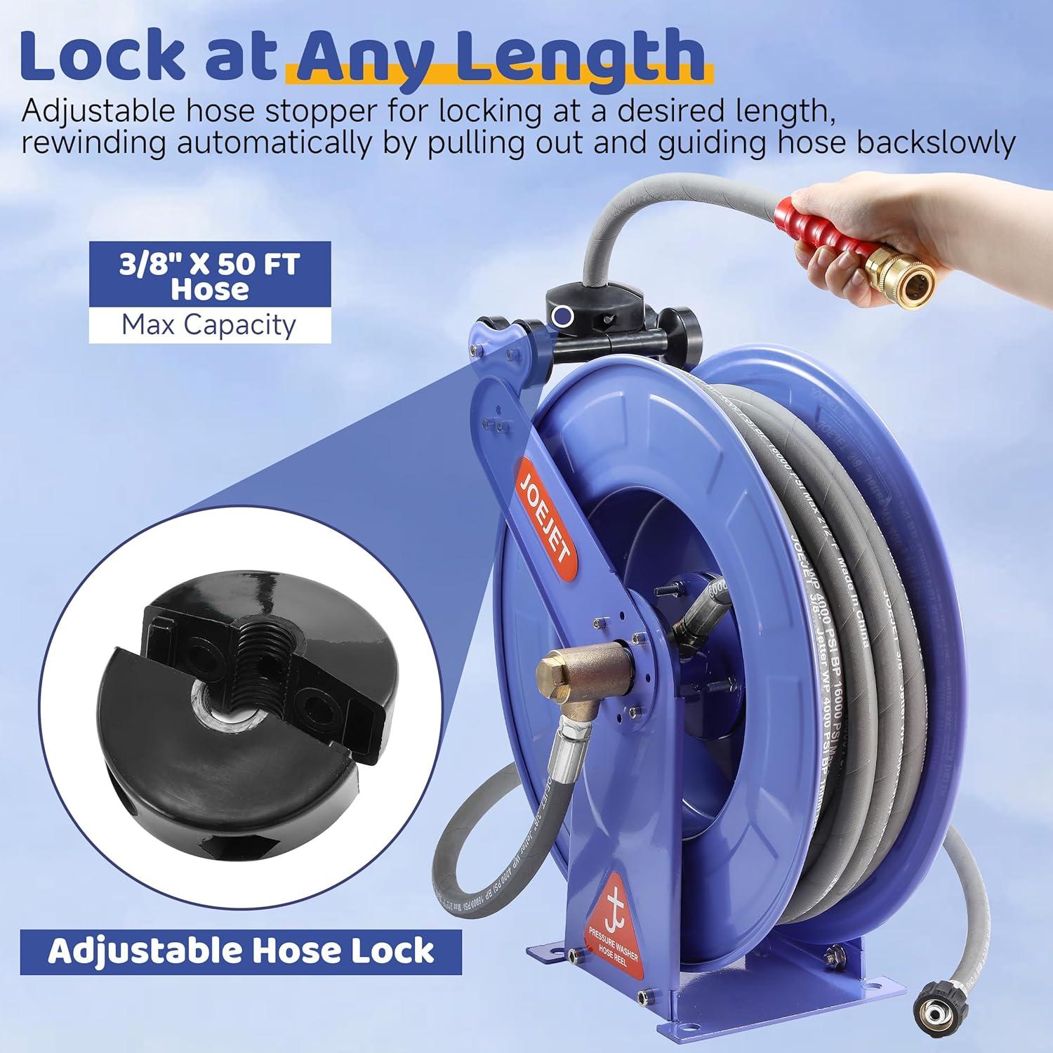 Carrete de Manguera Retráctil JOEJET 15.24m 4000 PSI Azul