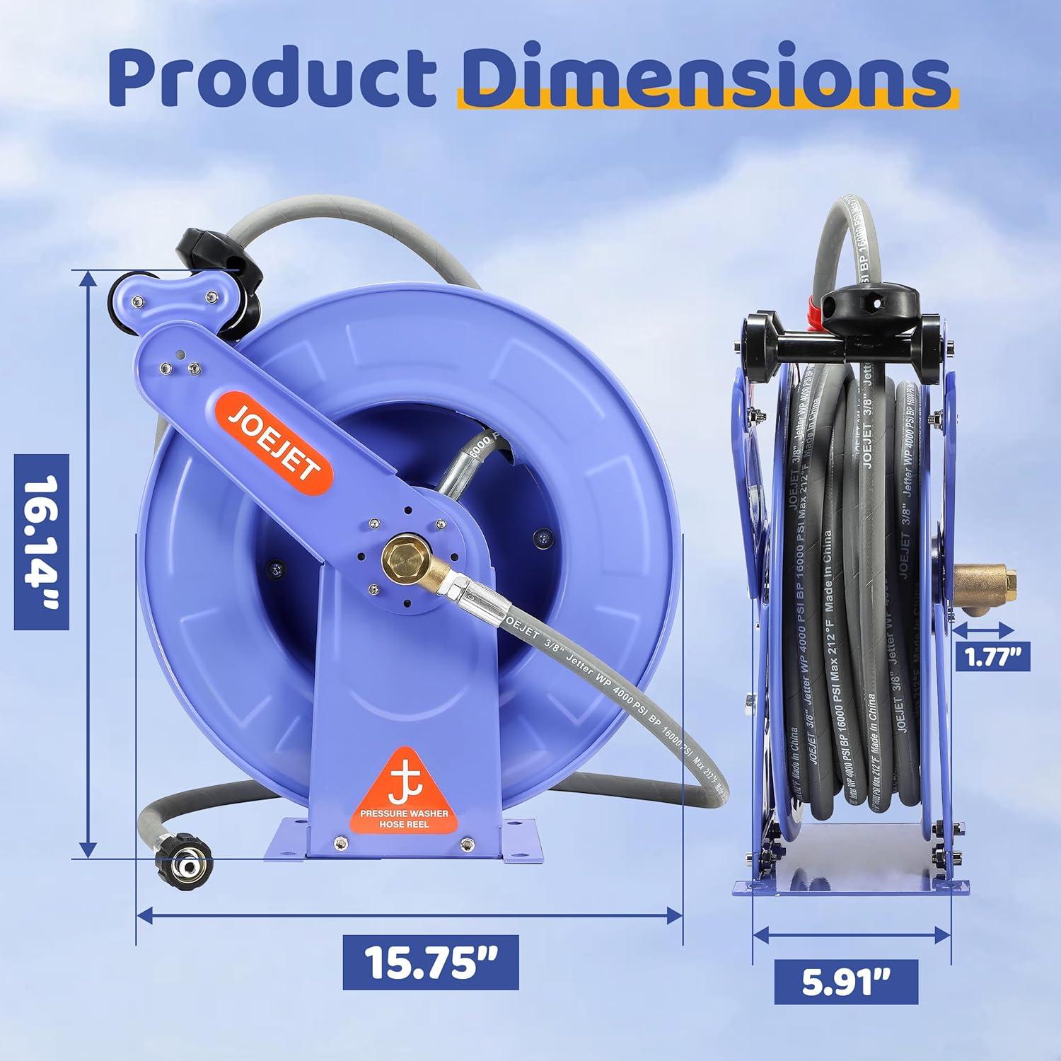 Carrete de Manguera Retráctil JOEJET 15.24m 4000 PSI Azul