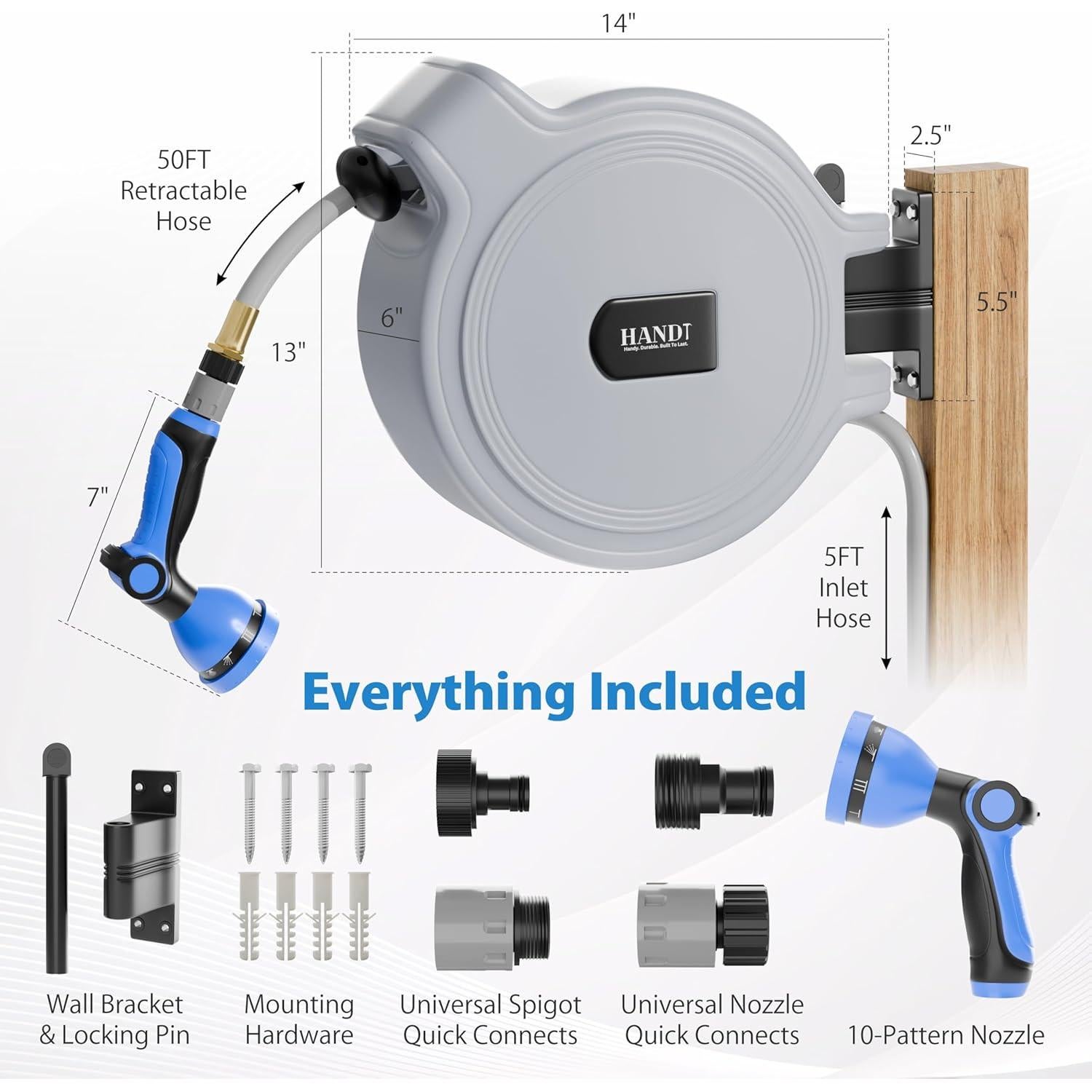 Carrete de Manguera de Jardín Retráctil HANDT 15.24 m Gris