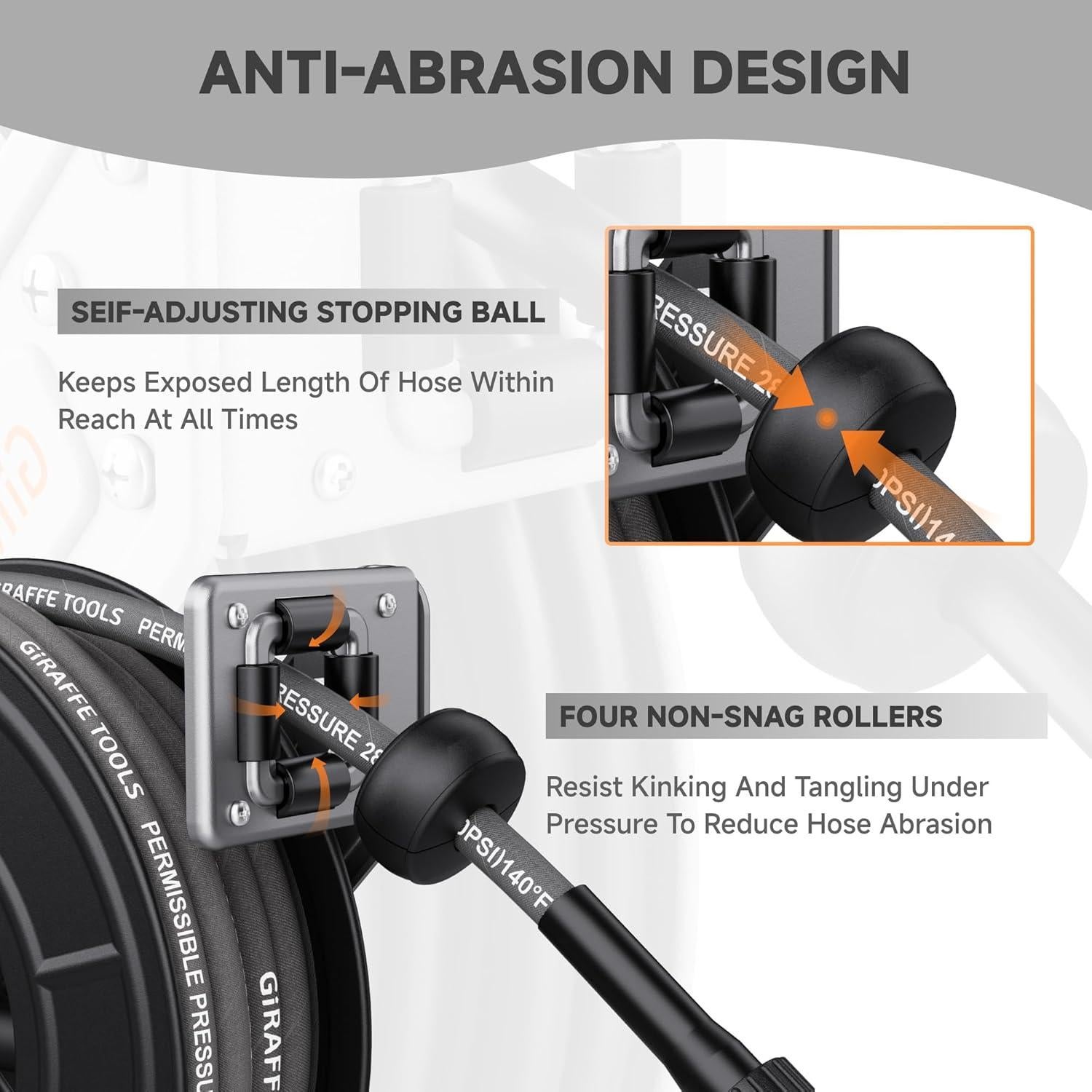 Carrete de Manguera Giraffe Tools 60 pies Retráctil 4000 PSI