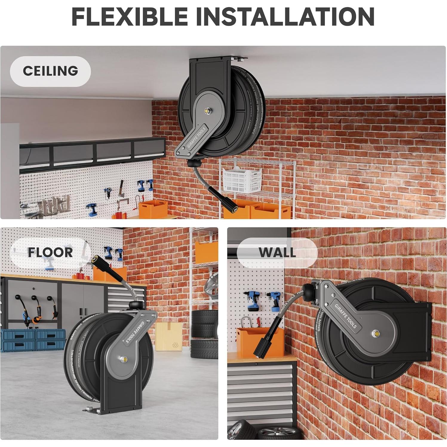 Carrete de Manguera Giraffe Tools 60 pies Retráctil 4000 PSI