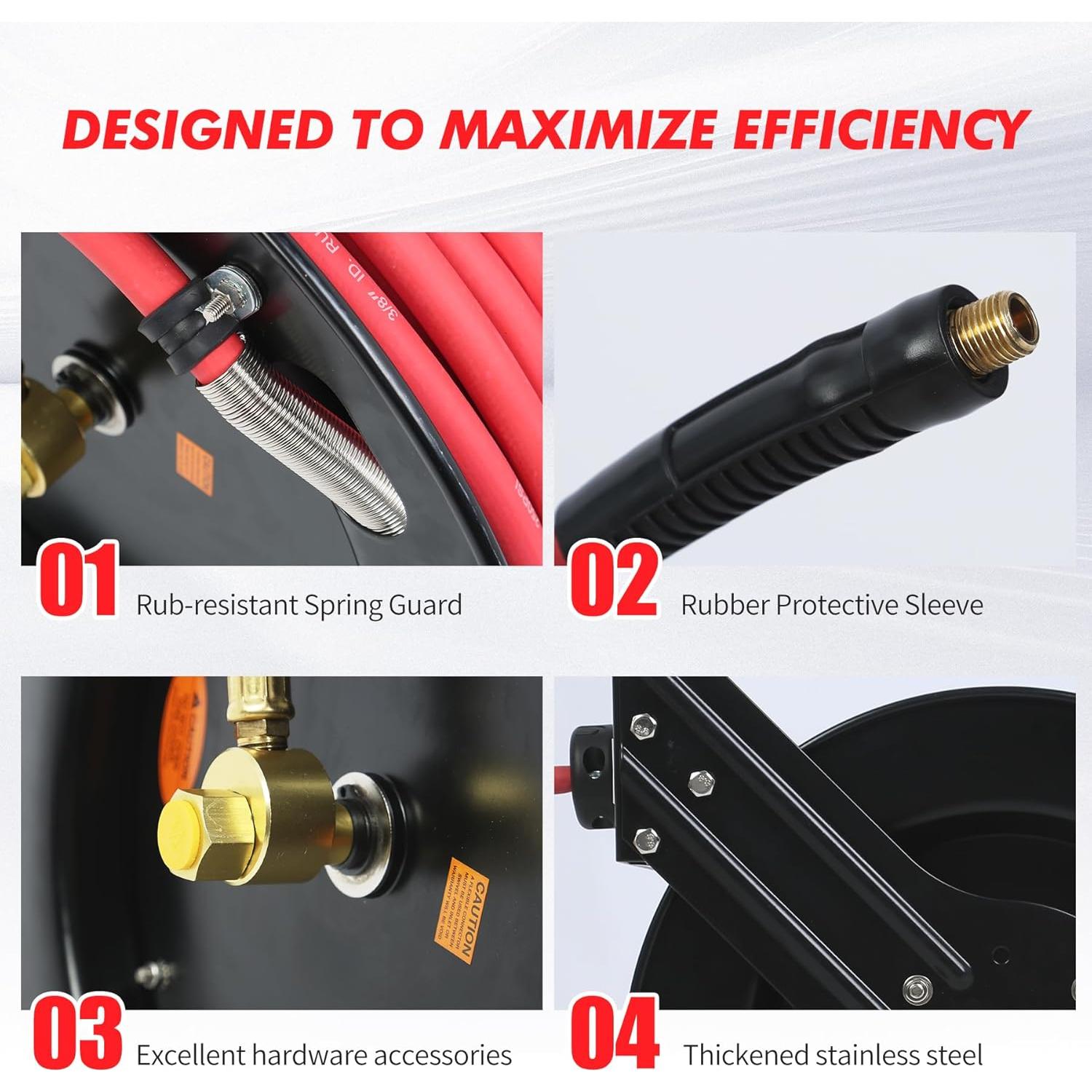 Carrete Retráctil de Manguera de Aire MaxWorks 15.24m 250 PSI