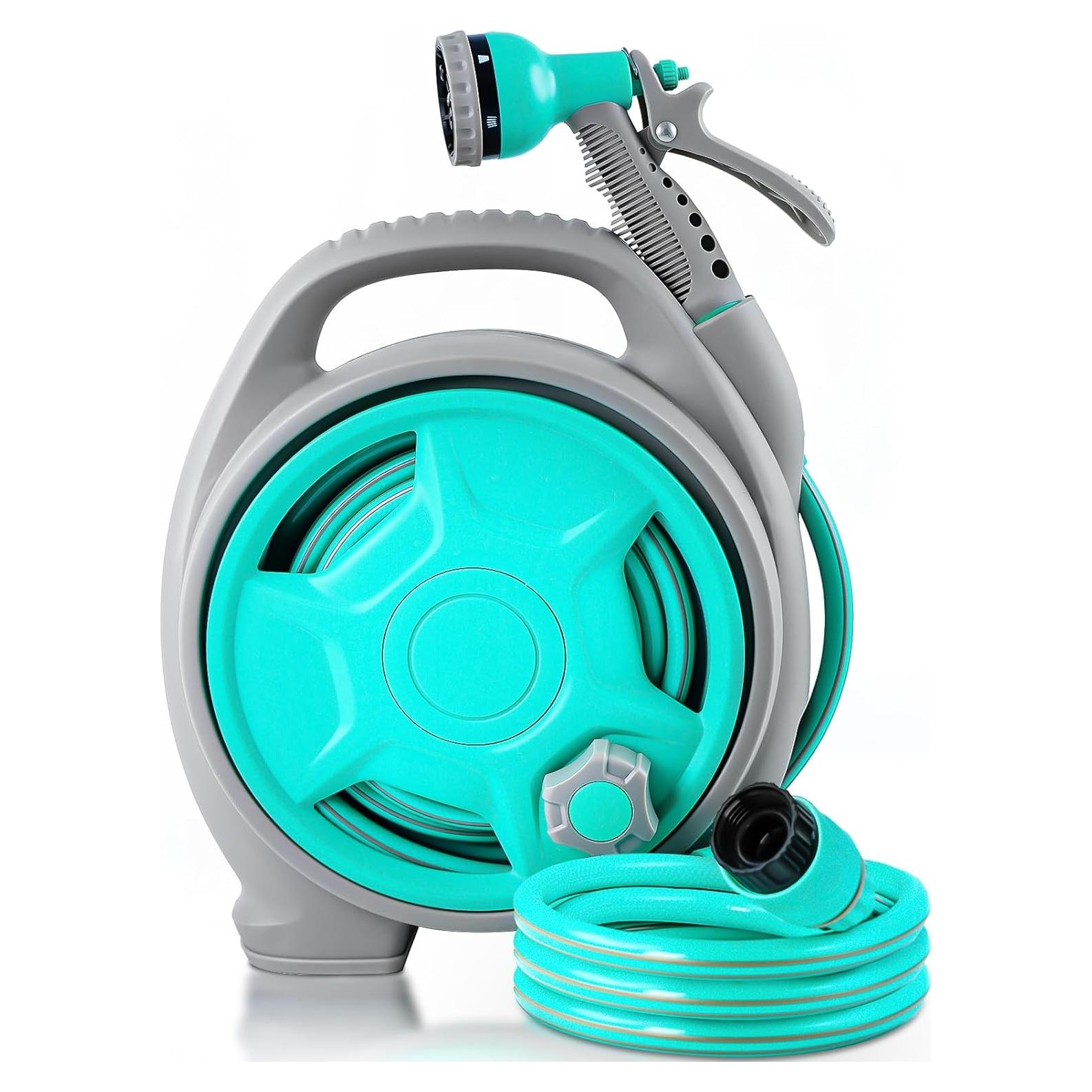 Carrete de Manguera de Jardín KURTEP 50 pies Retráctil Azul