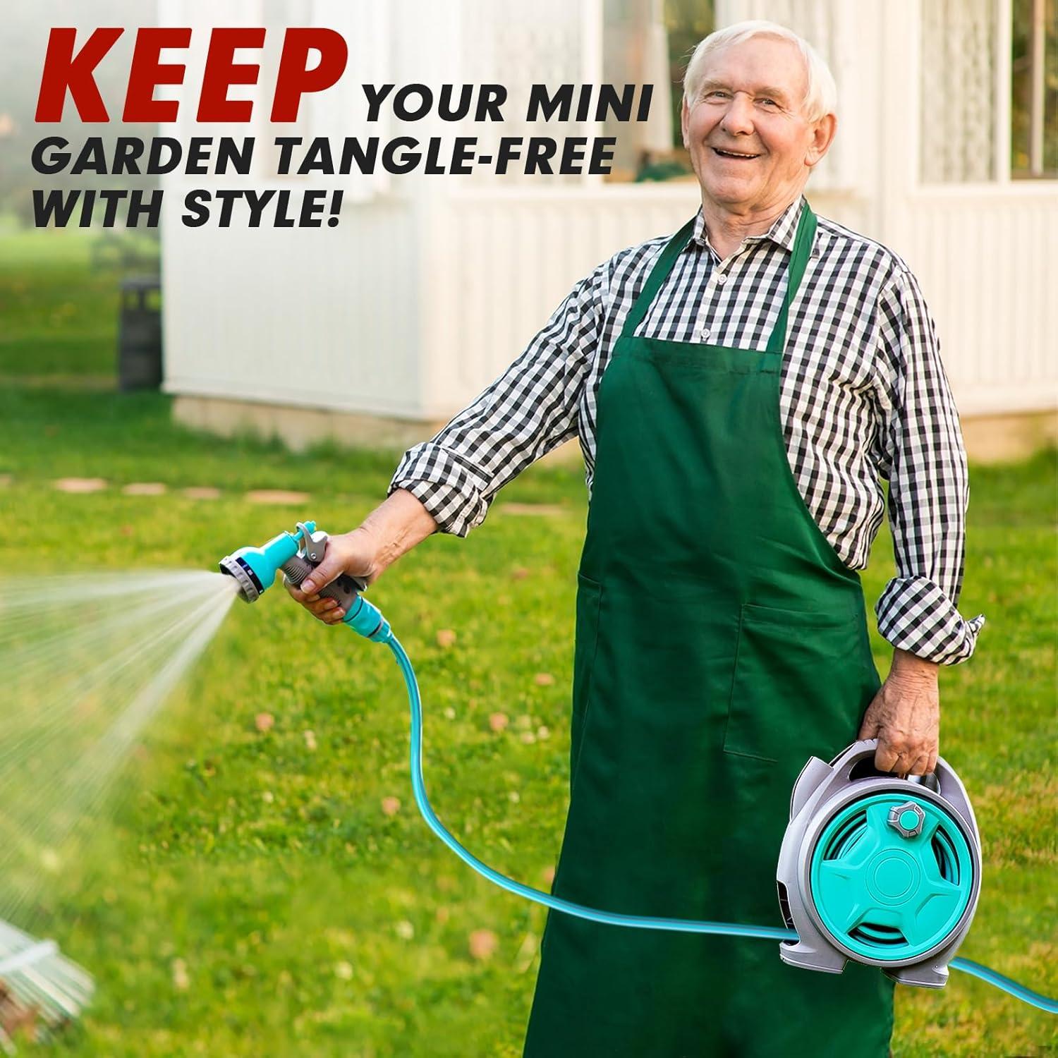 Carrete de Manguera de Jardín KURTEP 50 pies Retráctil Azul