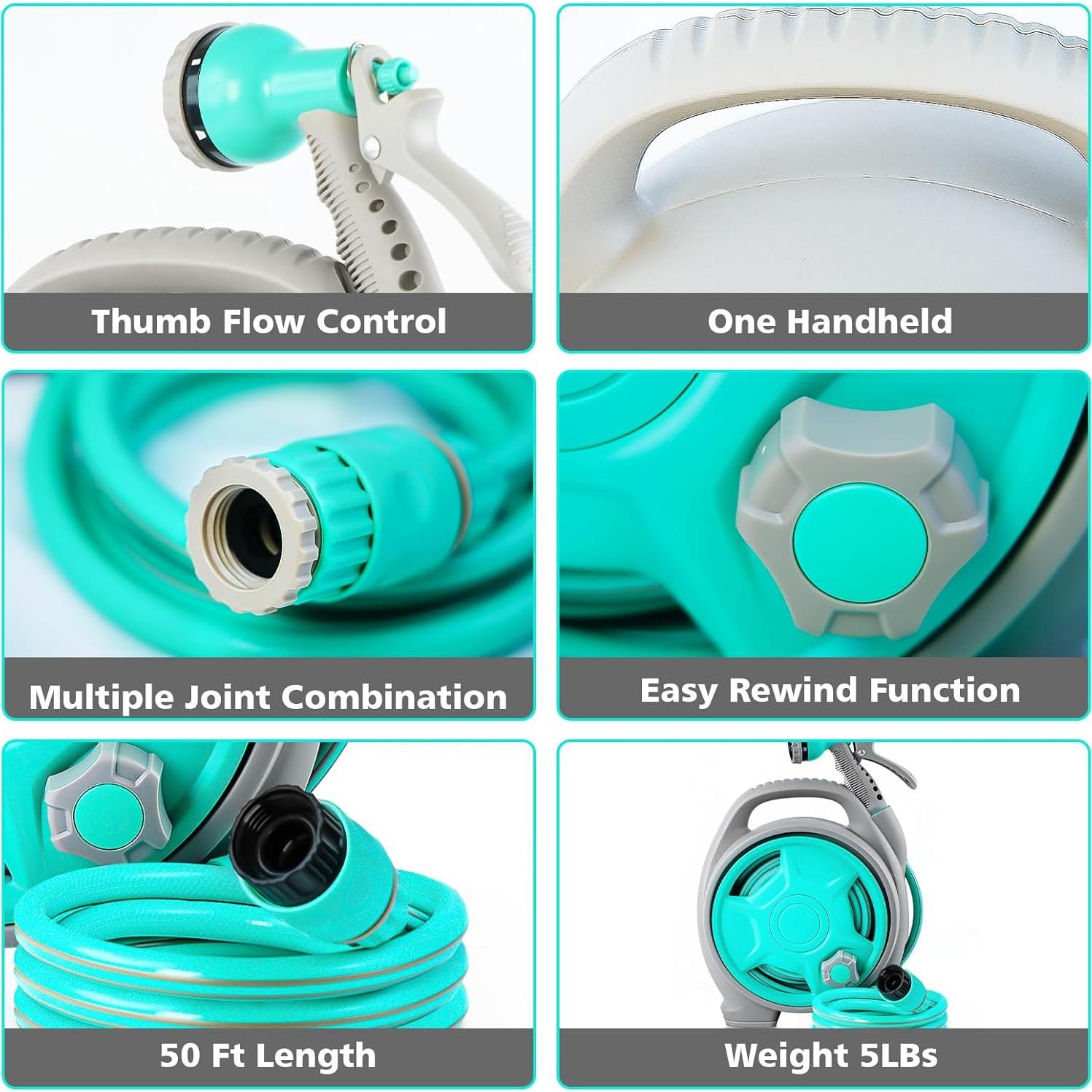 Carrete de Manguera de Jardín KURTEP 50 pies Retráctil Azul