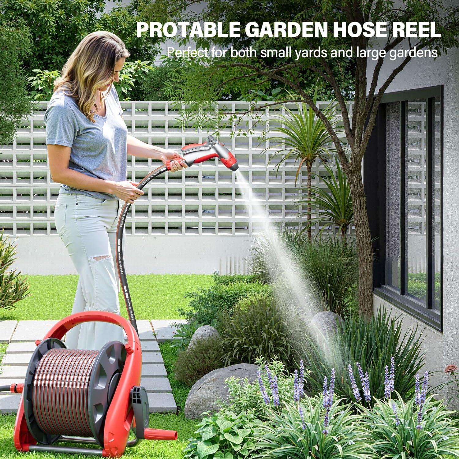 Carro Enrollador de Manguera Hamirah 30m Rojo Plástico