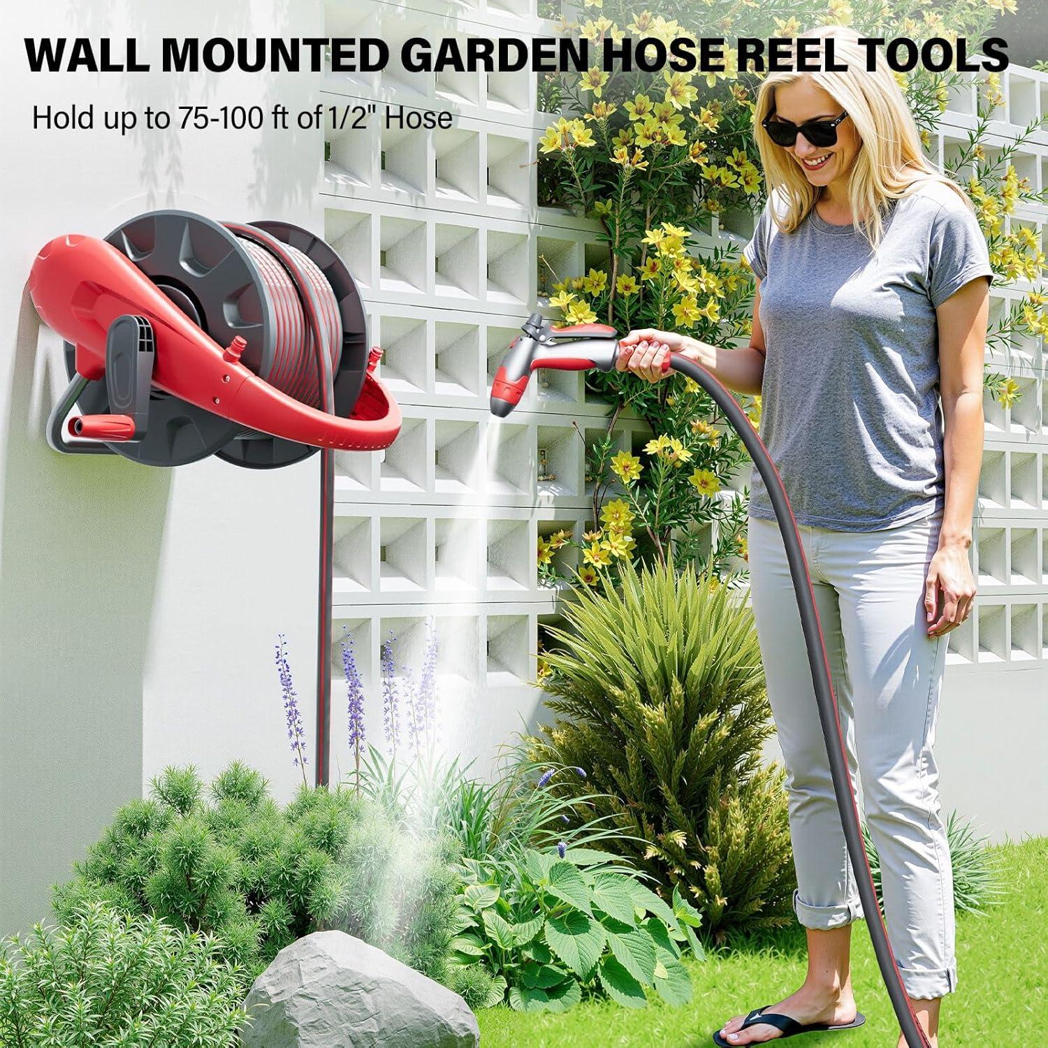 Carro Enrollador de Manguera Hamirah 30m Rojo Plástico