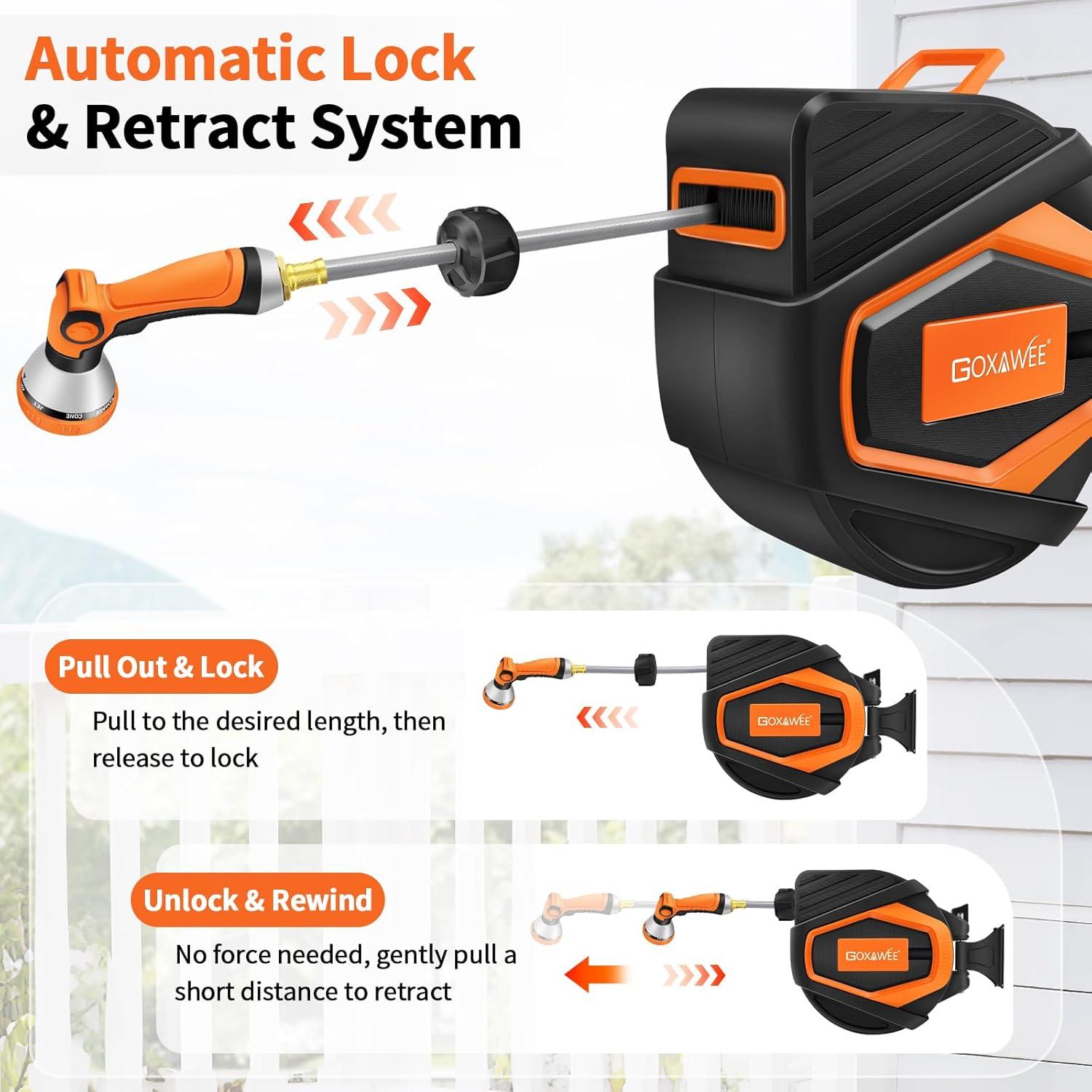 Carrete de Manguera Retráctil GOXAWEE 30.48 m Naranja
