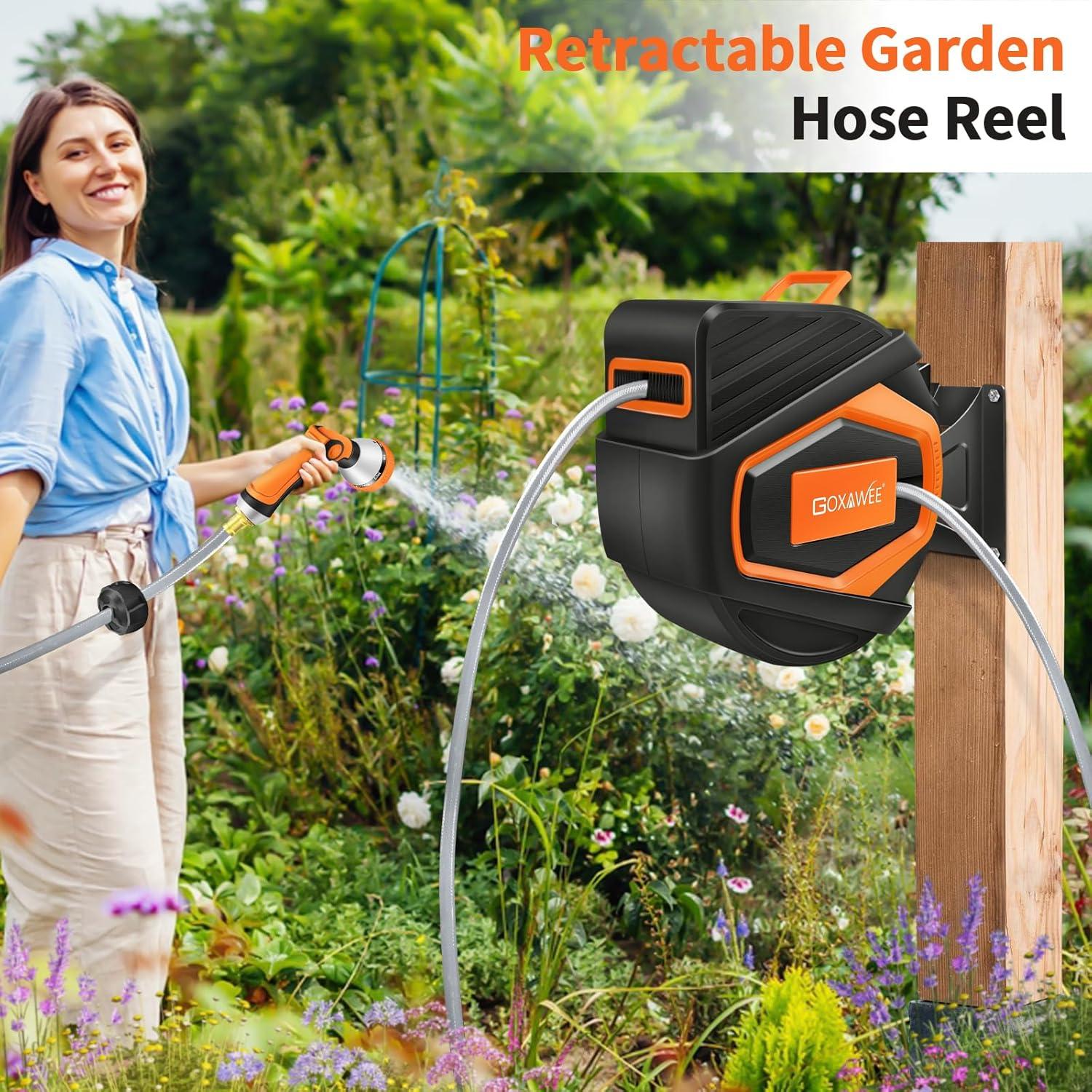 Carrete de Manguera Retráctil GOXAWEE 30.48 m Naranja
