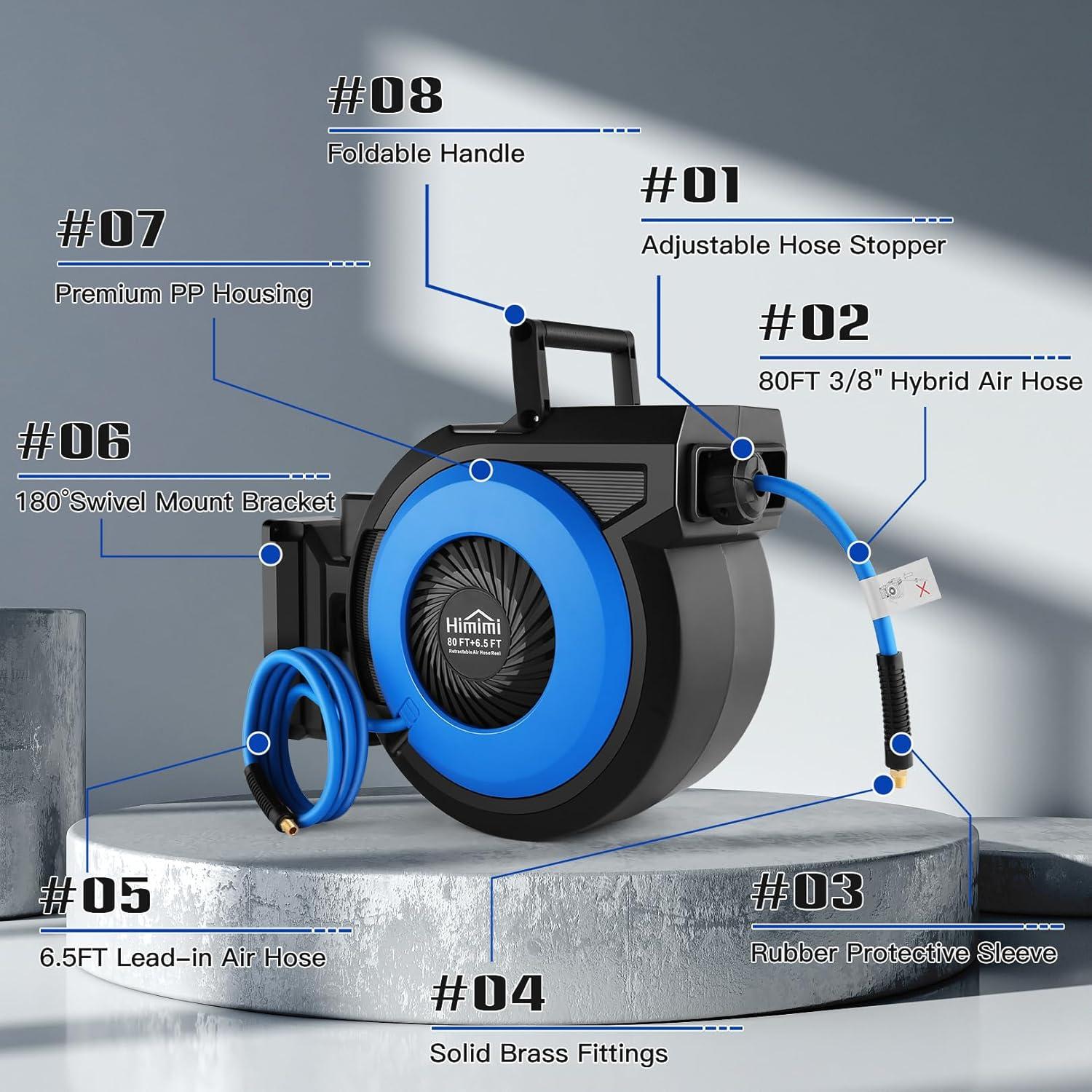 Reel de Manguera de Aire Retráctil 24.38m Himimi Azul