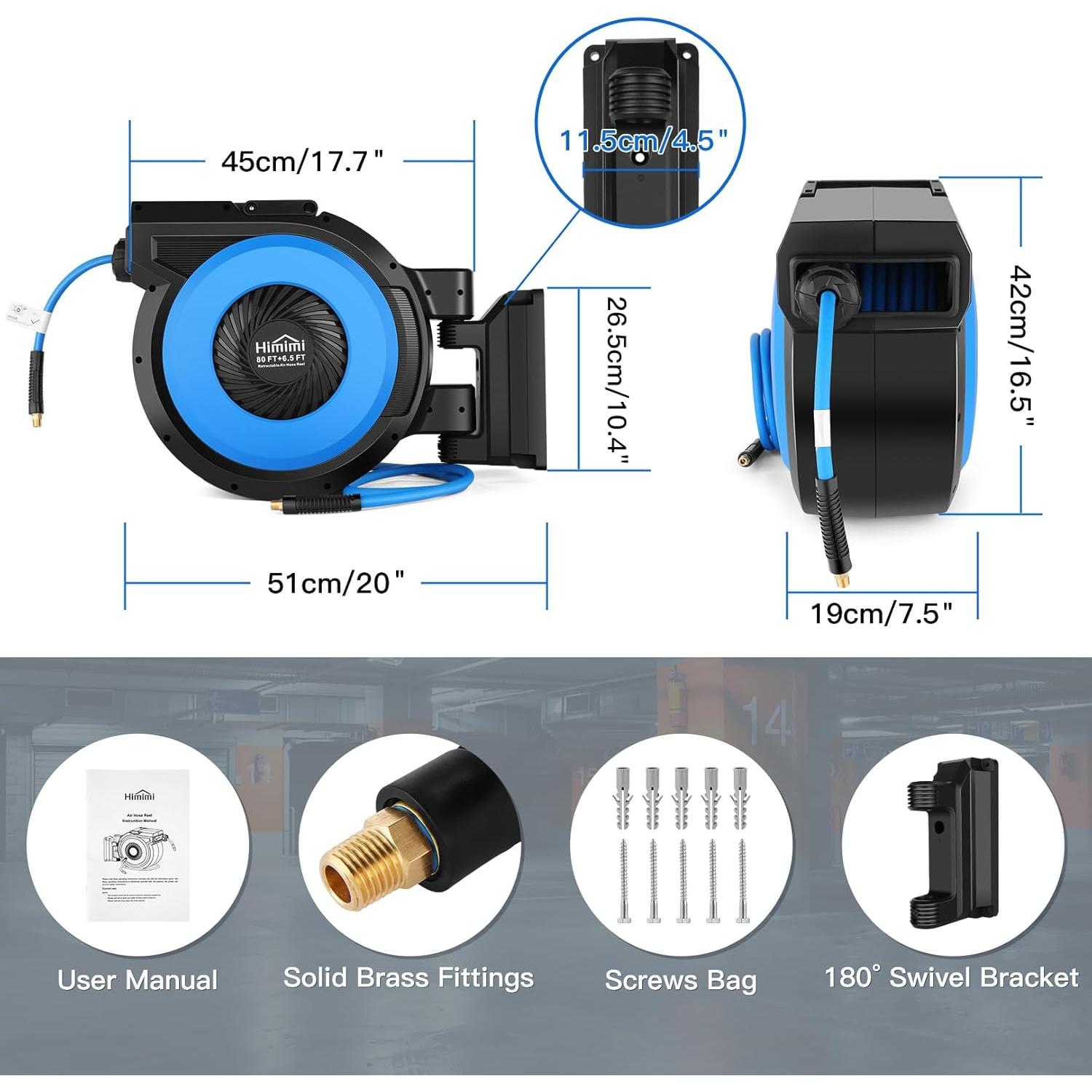 Reel de Manguera de Aire Retráctil 24.38m Himimi Azul