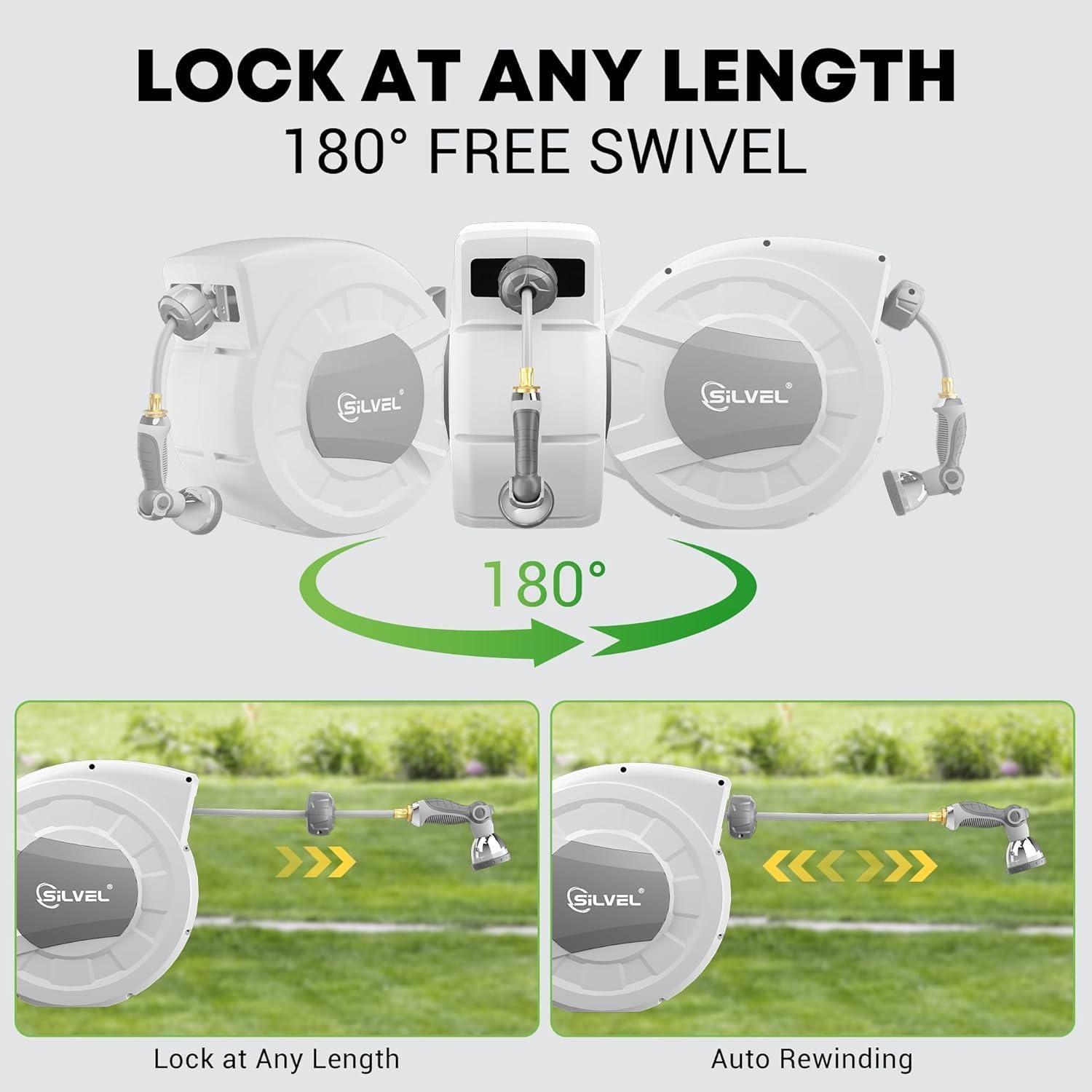 Carrete de Manguera Retráctil SILVEL 22.86 m con Boquilla 10 Patrones