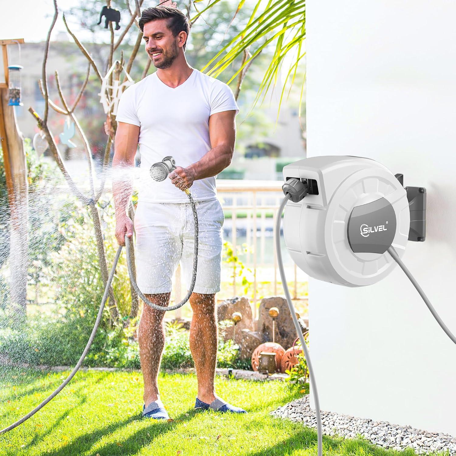 Carrete de Manguera Retráctil SILVEL 22.86 m con Boquilla 10 Patrones