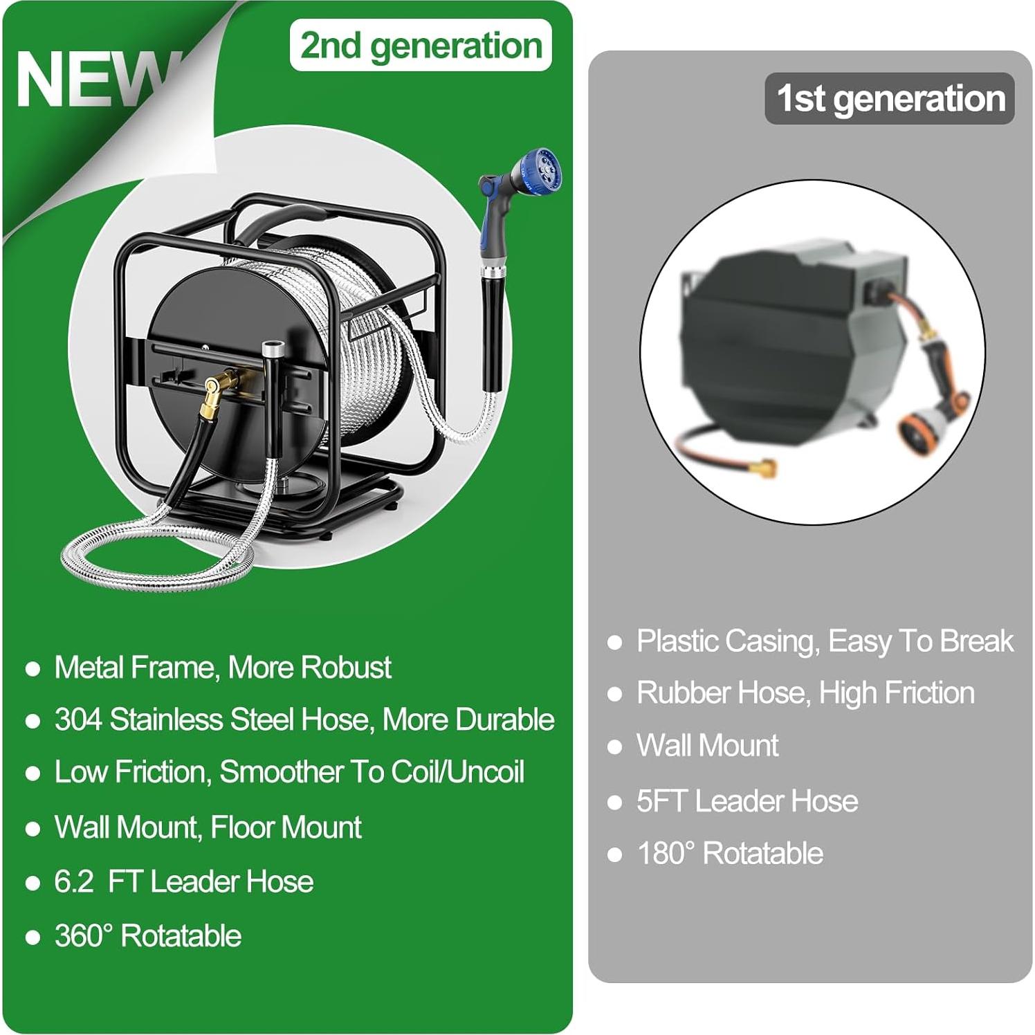 Carrete de Manguera de Jardín SPECILITE 30.48 m Metal Negro