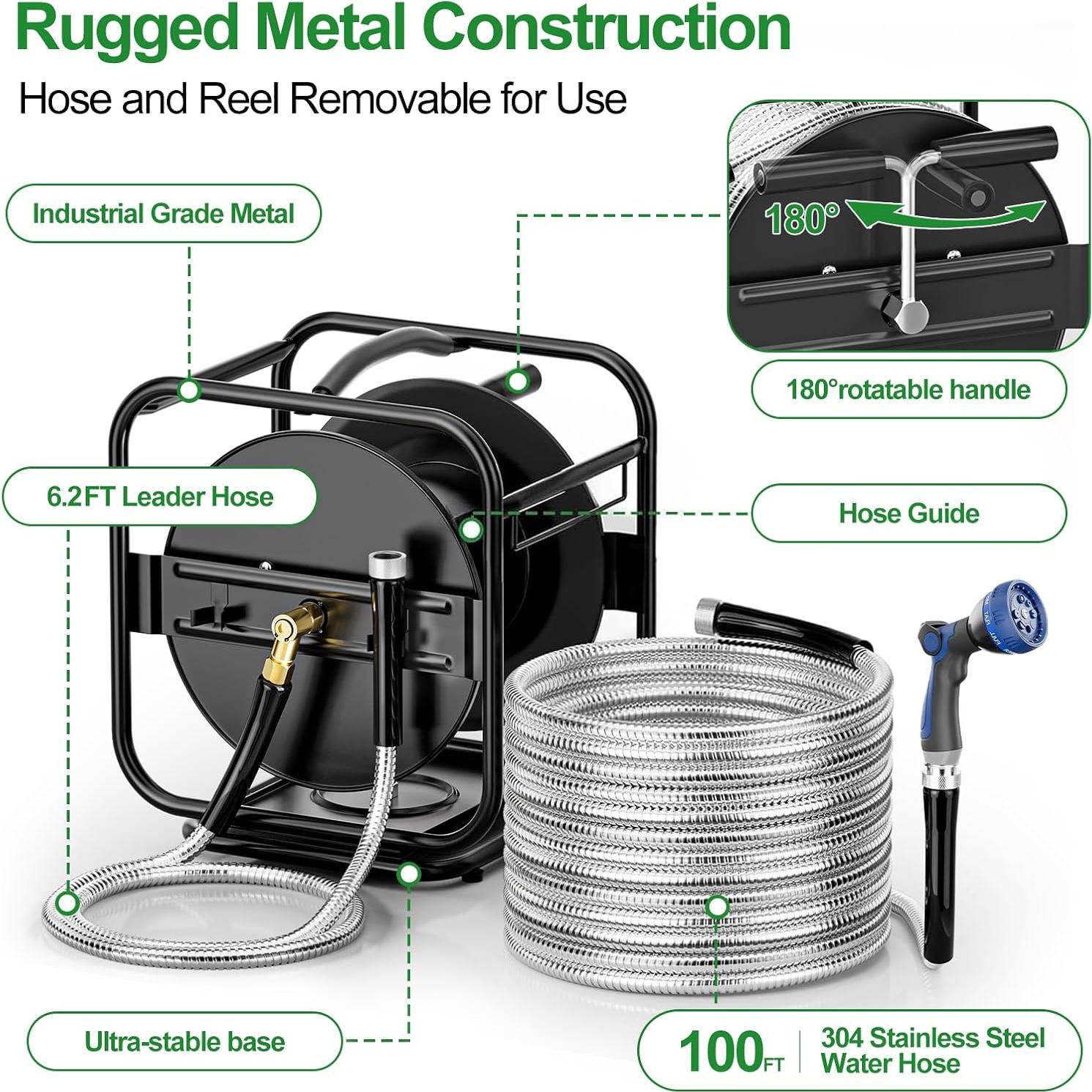Carrete de Manguera de Jardín SPECILITE 30.48 m Metal Negro