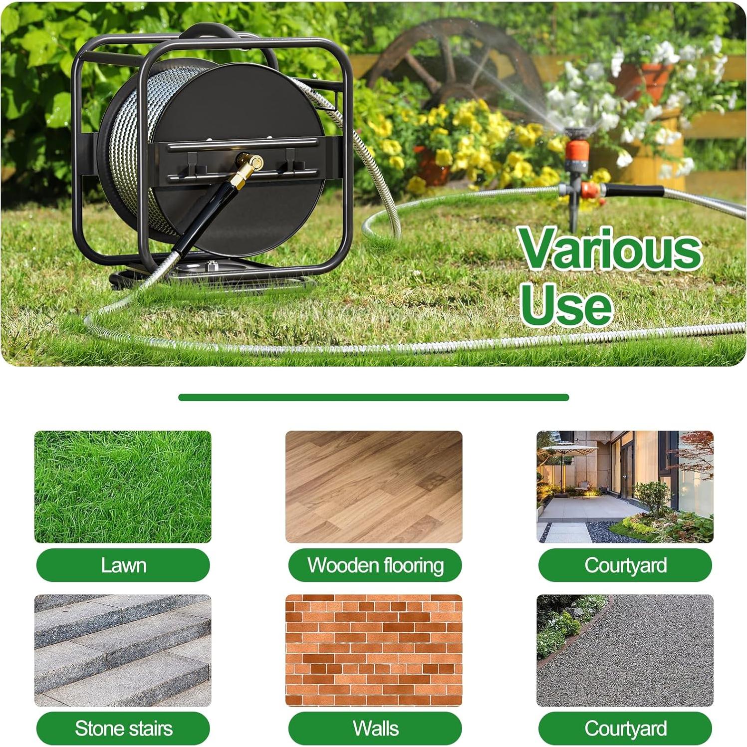 Carrete de Manguera de Jardín SPECILITE 30.48 m Metal Negro