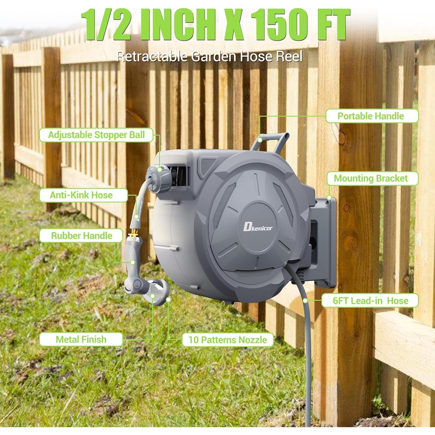 Carrete de Manguera Retráctil Dkenicor 1/2" x 45.72 m Pared