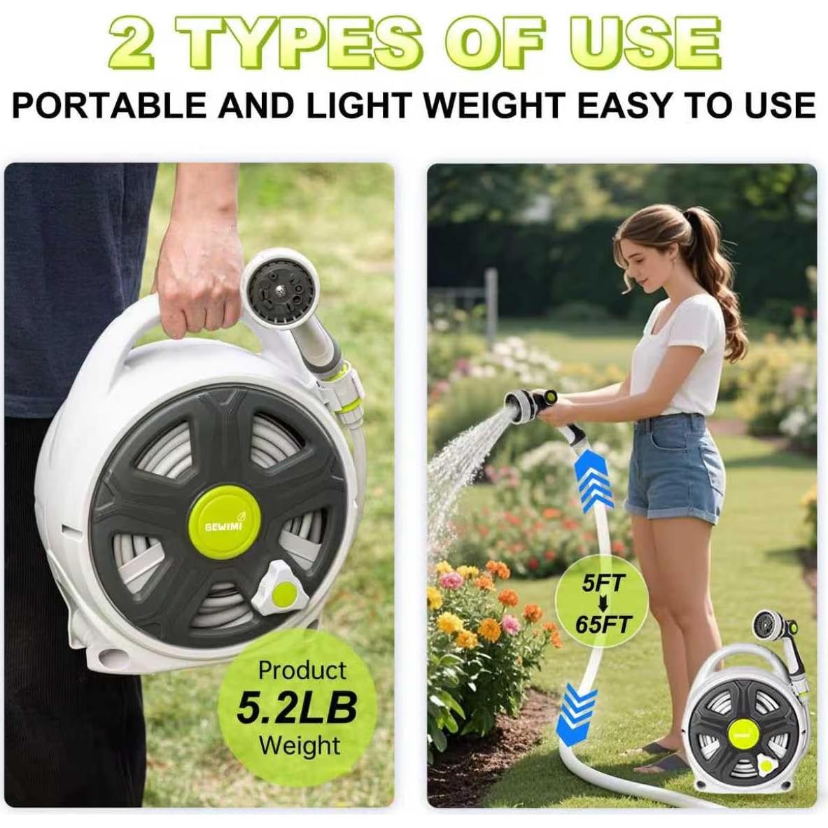 Carrete de Manguera de Jardín Retráctil 20M GEWIMI - 10 Modos de Rociado