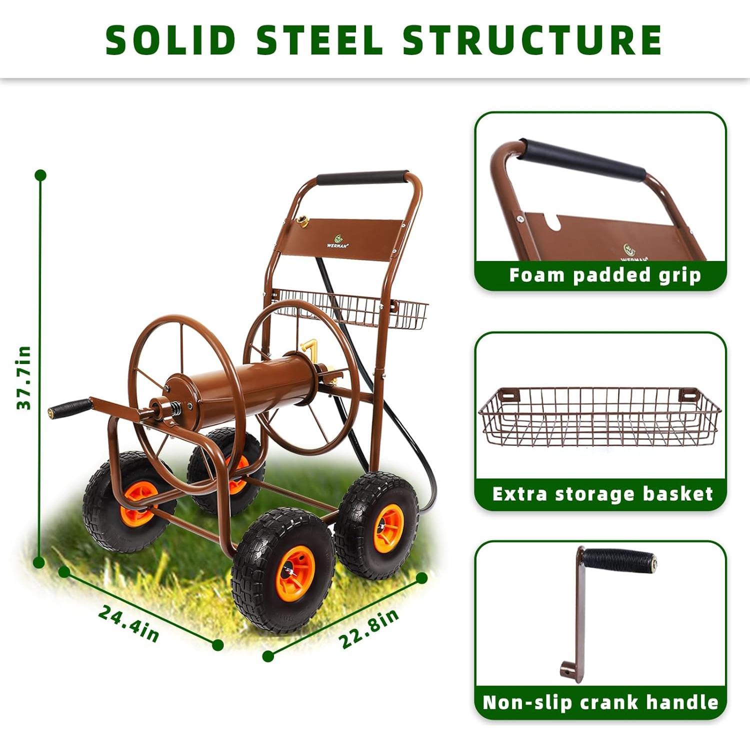 Carro de Manguera de Jardín WERMAH 2025, Soporta 300 pies