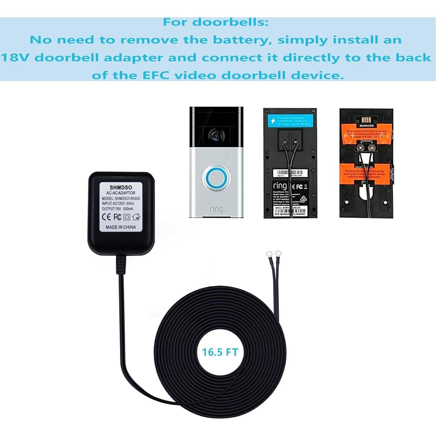 Transformador 18V SHMDSO para Timbre Eufy Nest WYZE 5m