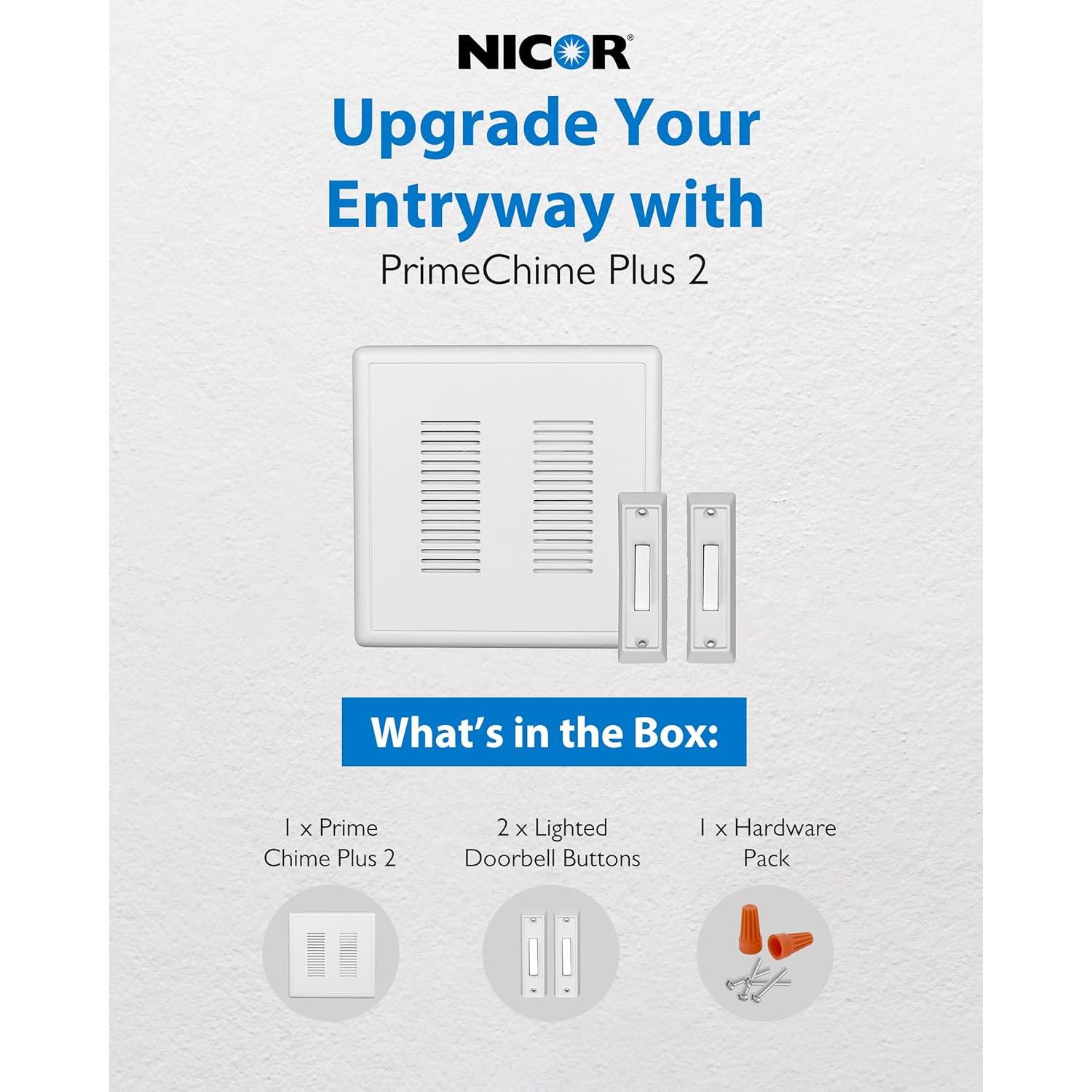 Timbre Eléctrico PrimeChime Plus 2 NICOR - Botón Básico Blanco