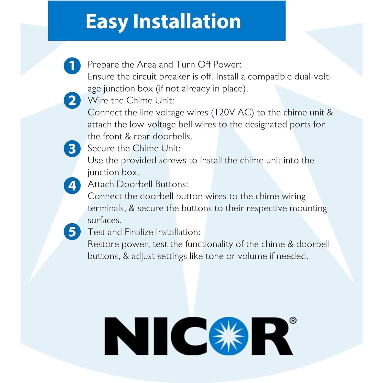 Timbre Eléctrico PrimeChime Plus 2 NICOR - Botón Básico Blanco