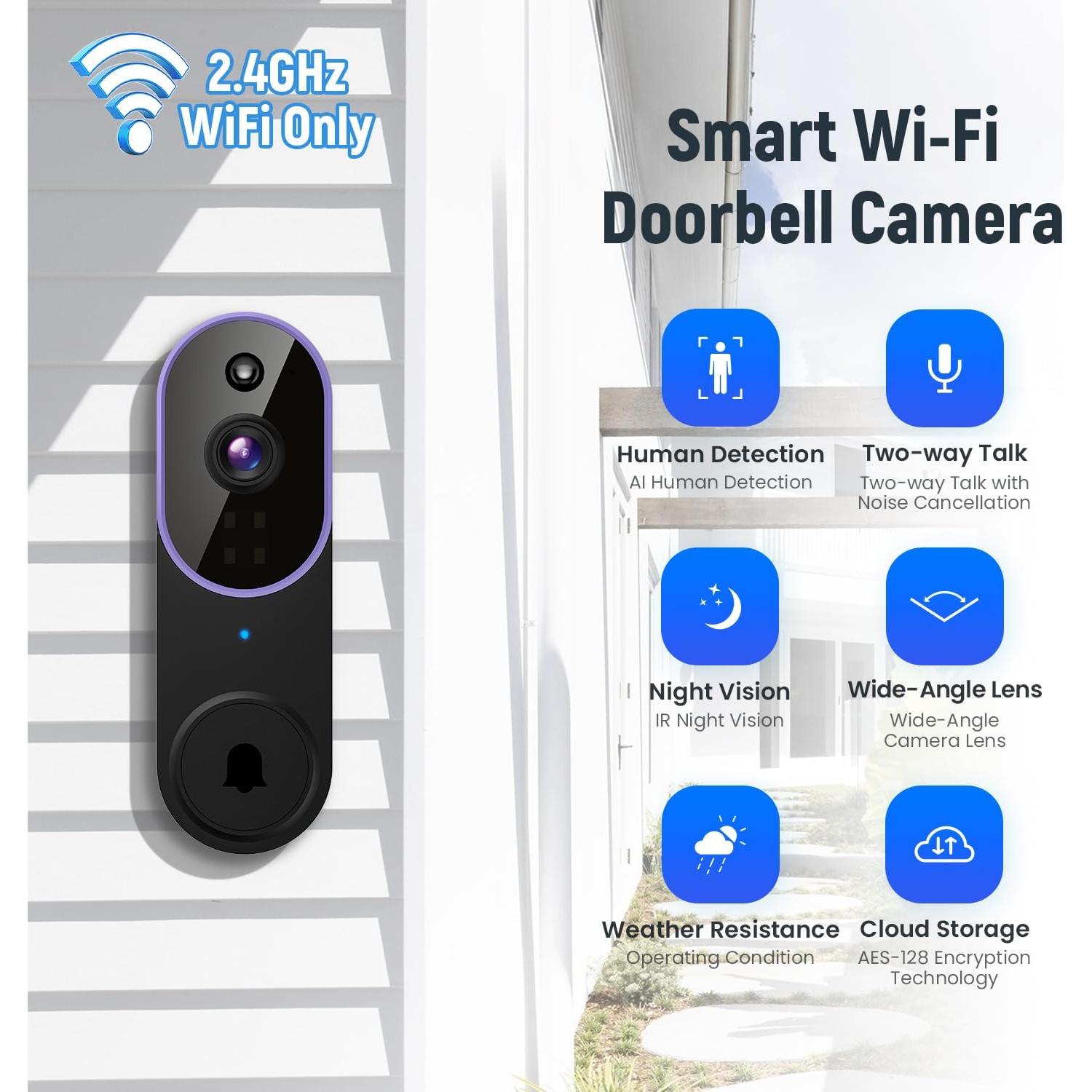 Cámara Timbre Video Inalámbrica 1080p NUMLAKE con IA