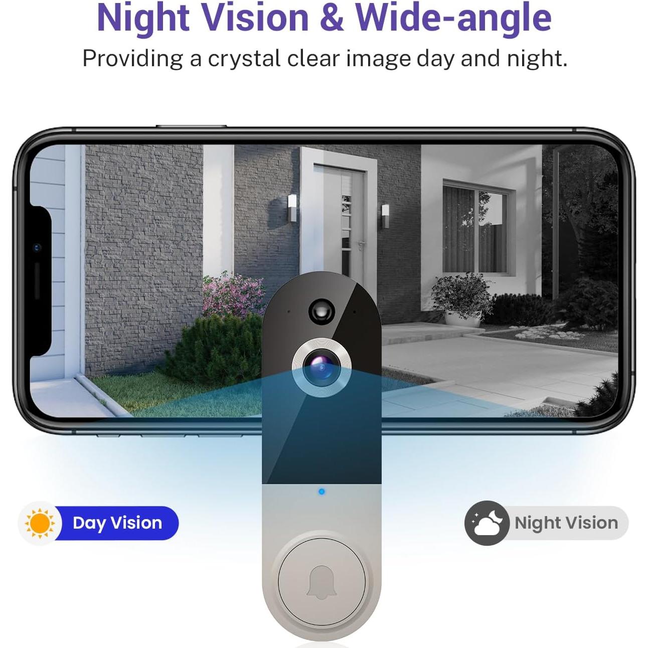 Cámara de Timbre de Video 1080P BoilNano Inalámbrica con Visión Nocturna