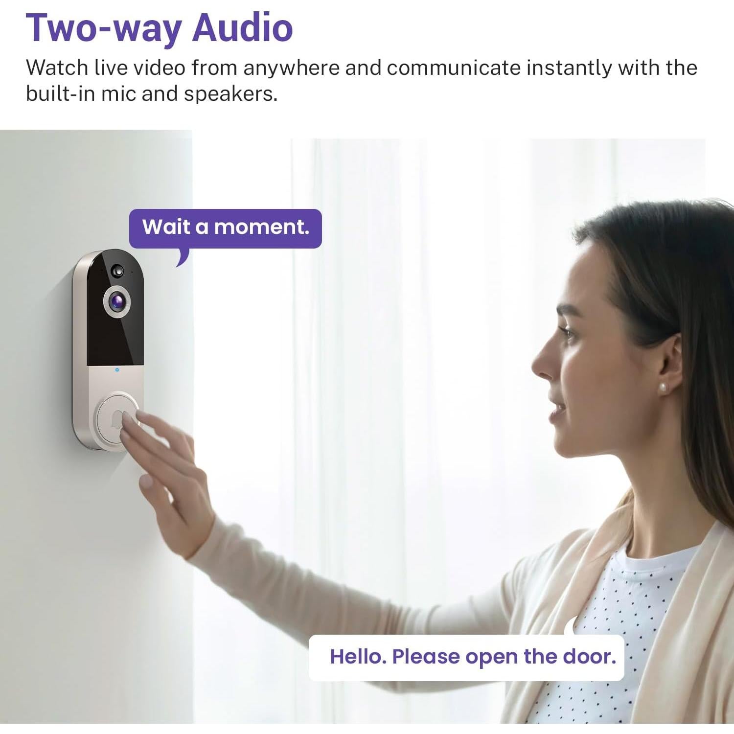 Cámara de Timbre de Video 1080P BoilNano Inalámbrica con Visión Nocturna