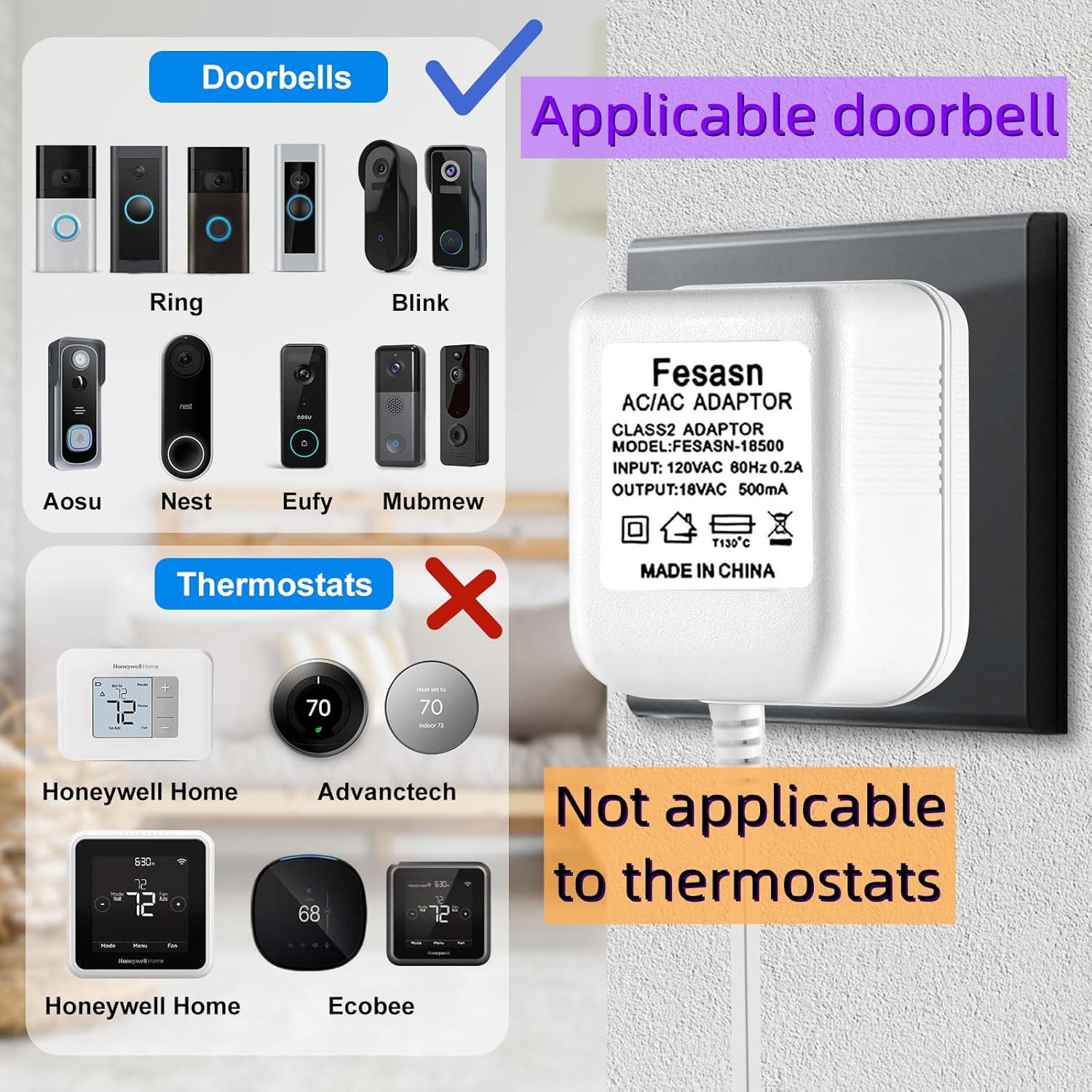 Adaptador de Corriente 18V Fesasn para Timbres Ring y Nest - 5m