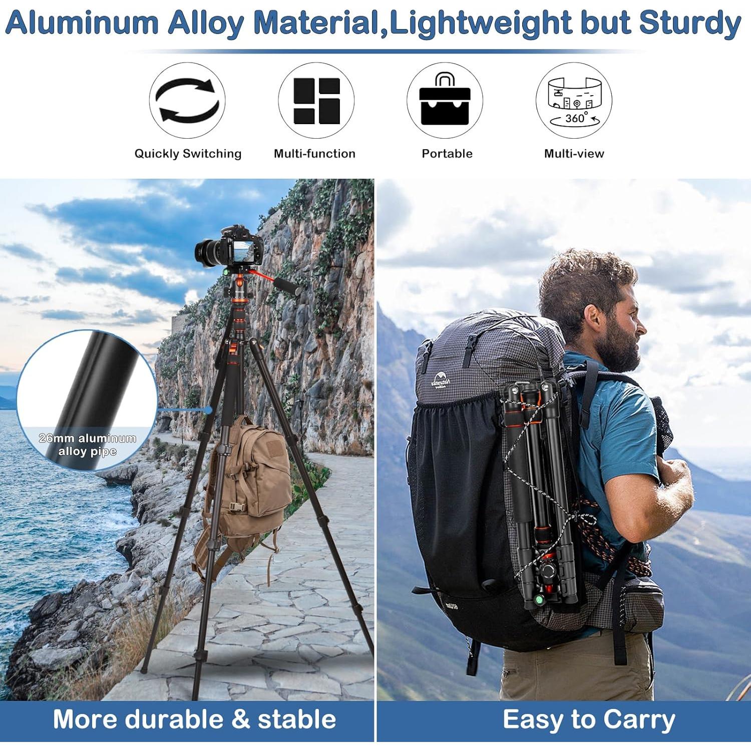 Trípode 172 cm Nietoto Naranja con Cabezal de Bola CNC